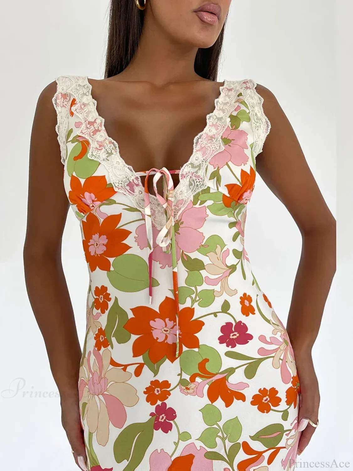 Floral Print Backless V-neck Bodycon Maxi Floral Dress - Image 5