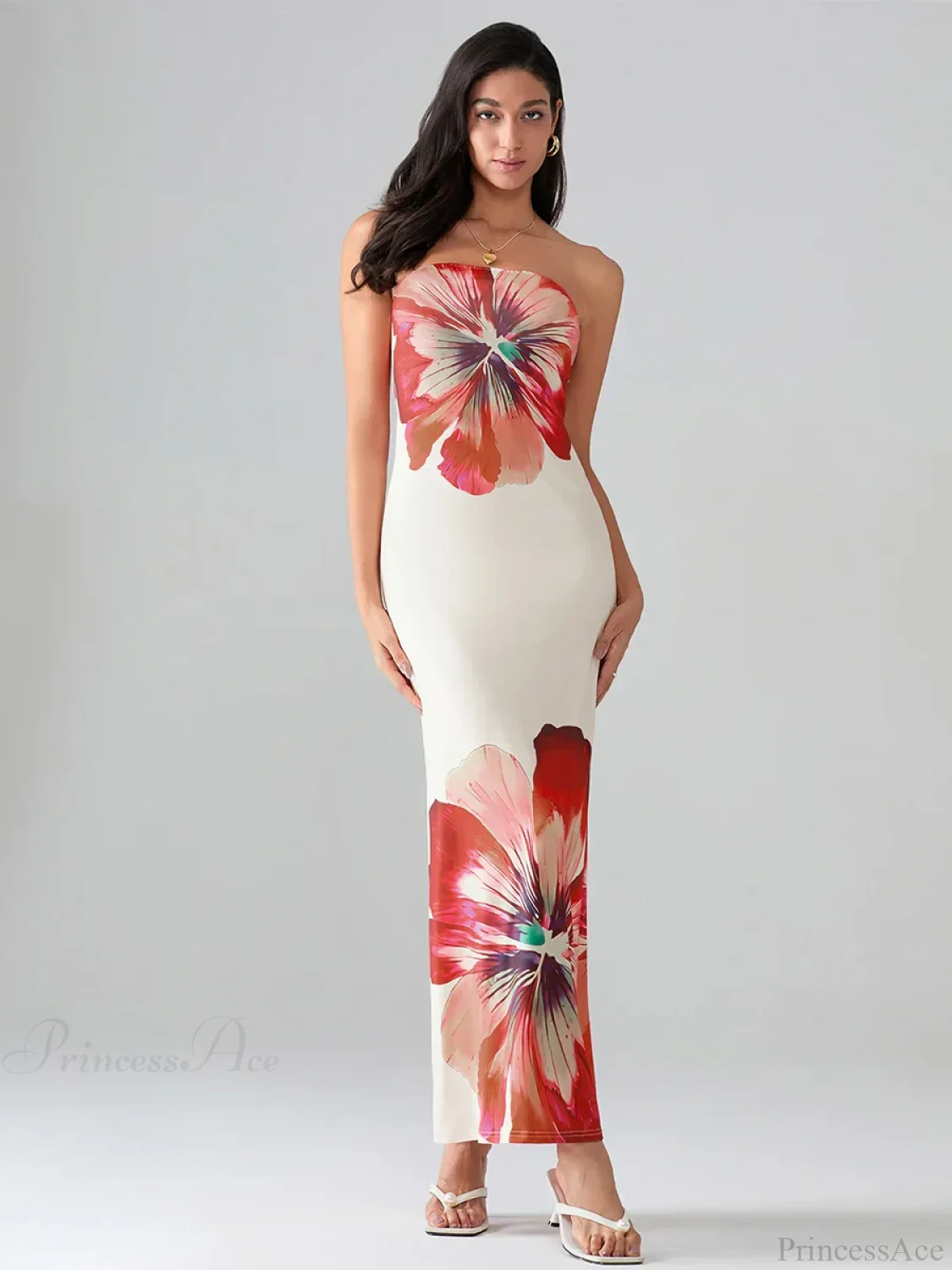 Floral Print Bandeau Strapless Wrap Floral Dress - Image 6
