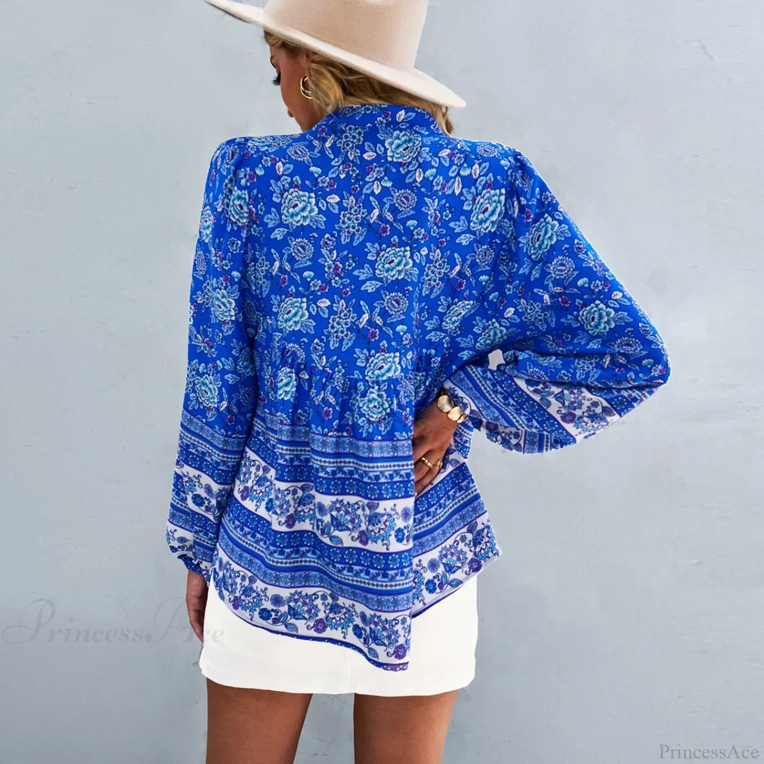 Floral Print Button-Up Long Sleeve Boho Blouse - Image 4