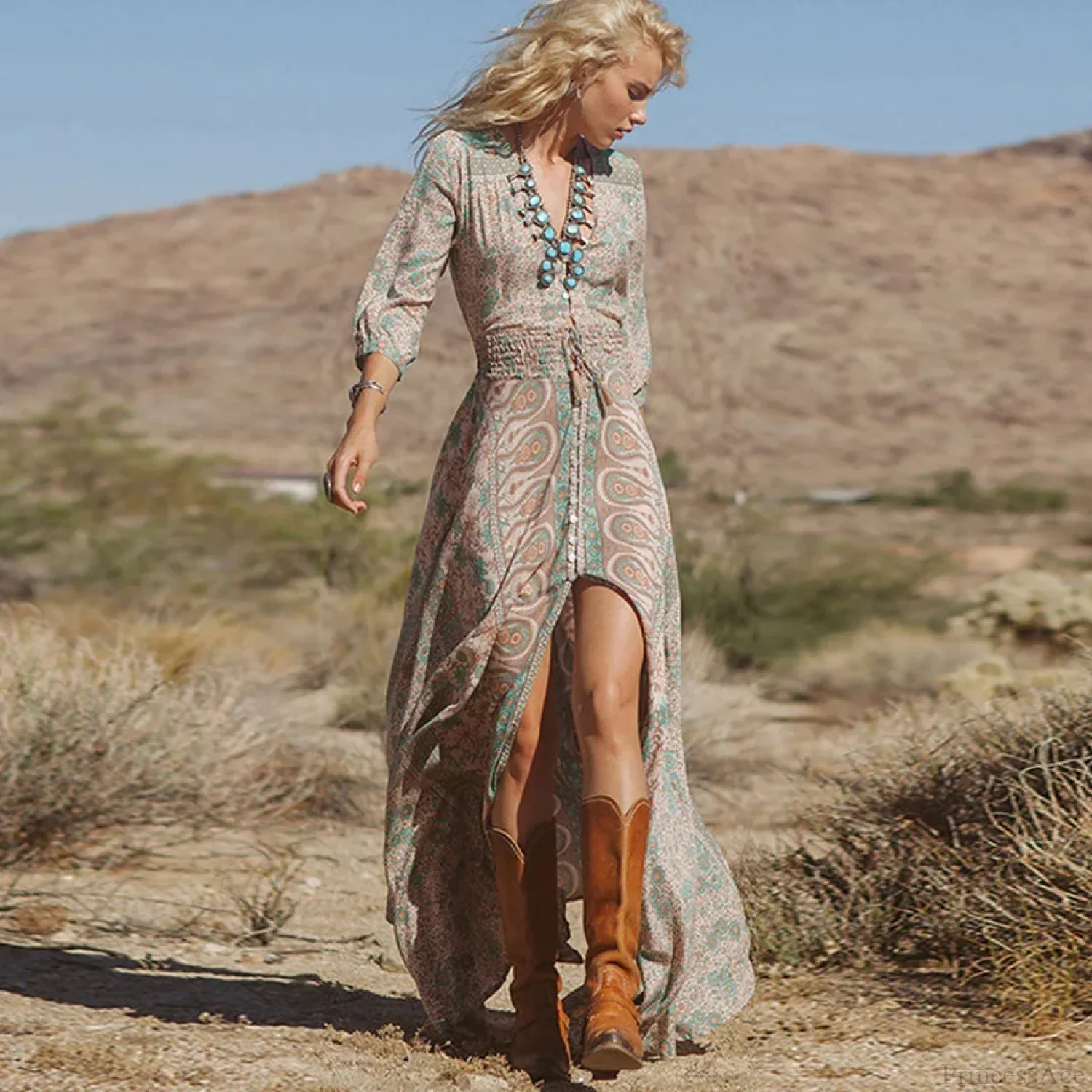 Floral Print Chiffon Boho Dress - Image 3