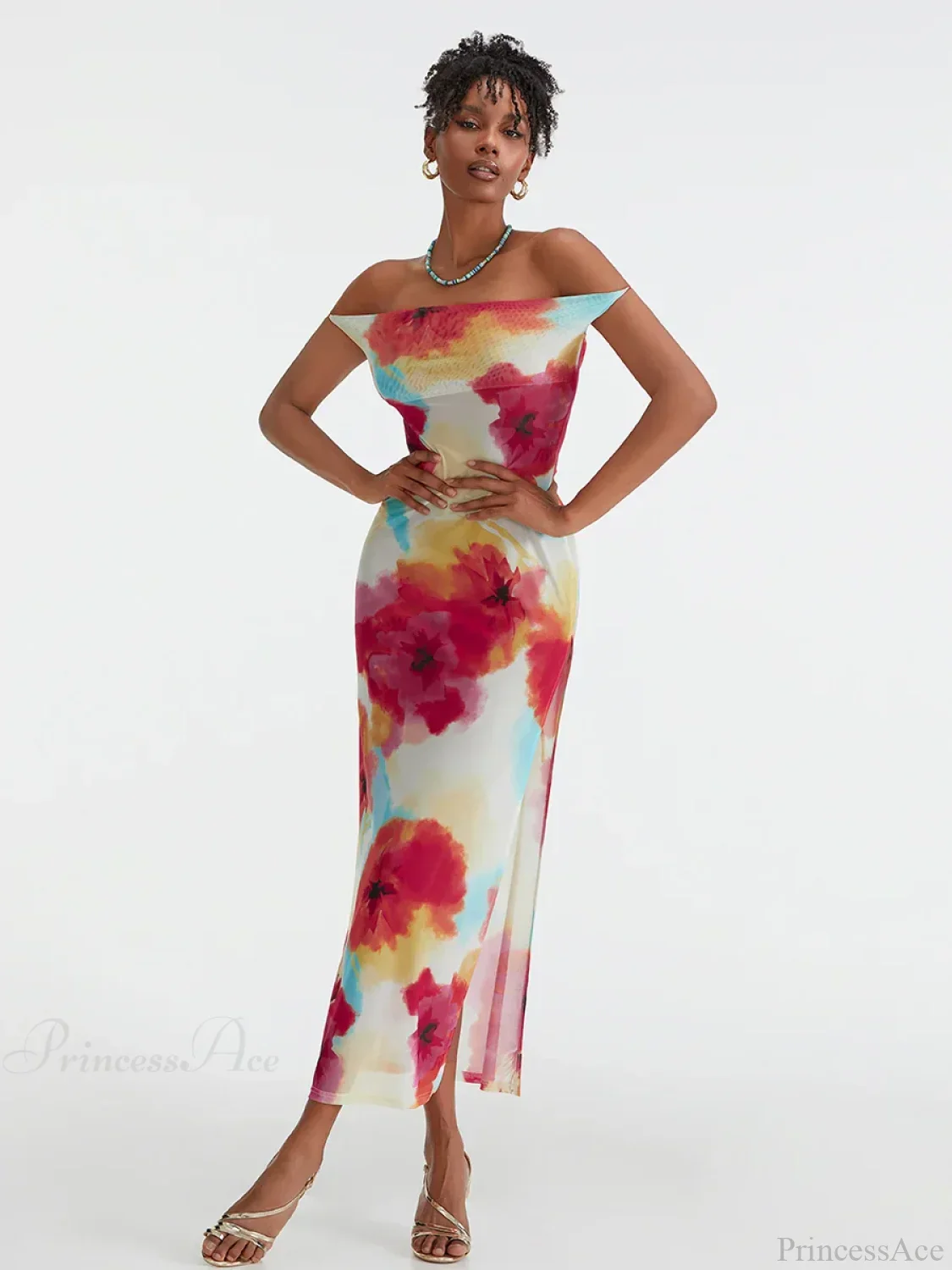 Floral Print High Split Backless Off-Shoulder Tie-up Long Floral Dress - Image 5