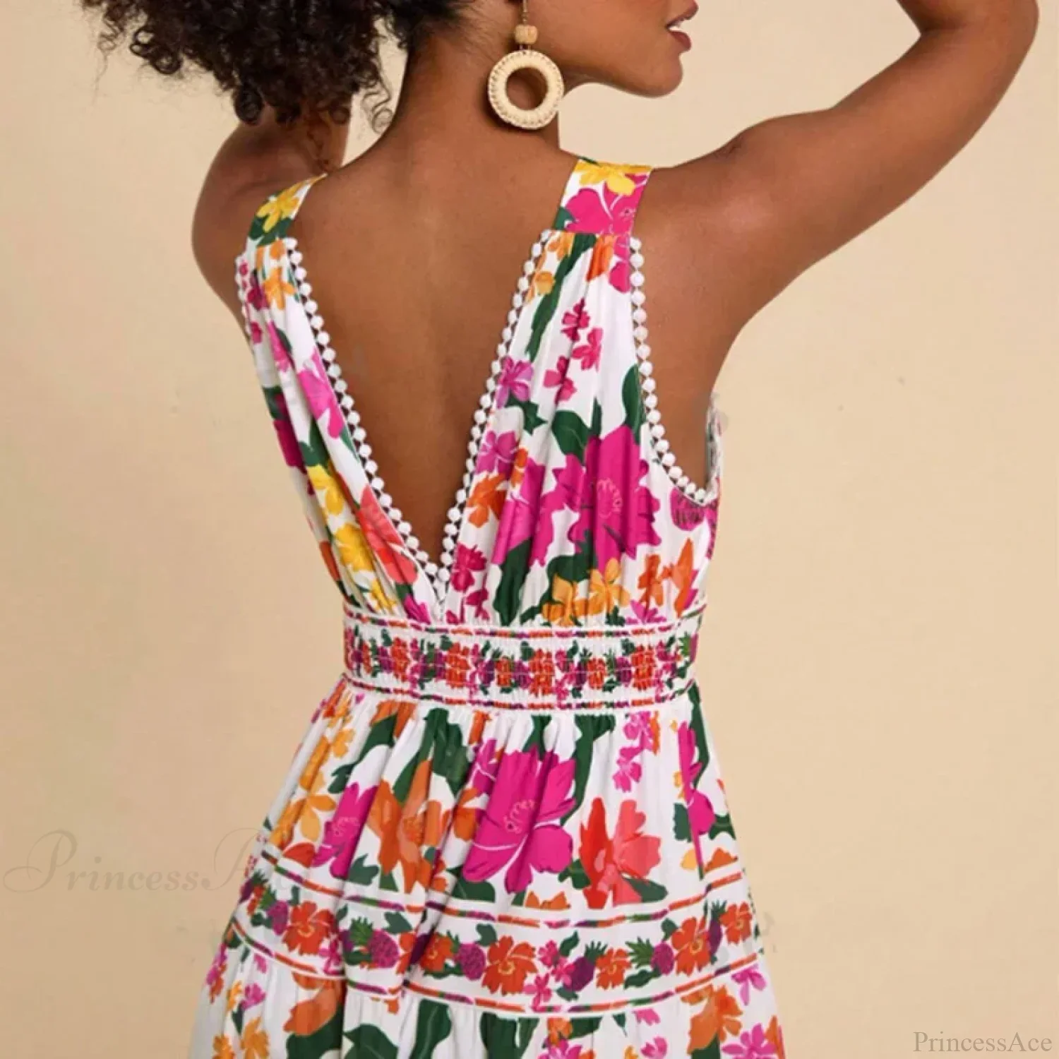 Floral Print High Waist Bohemian Beach Dress - Image 2