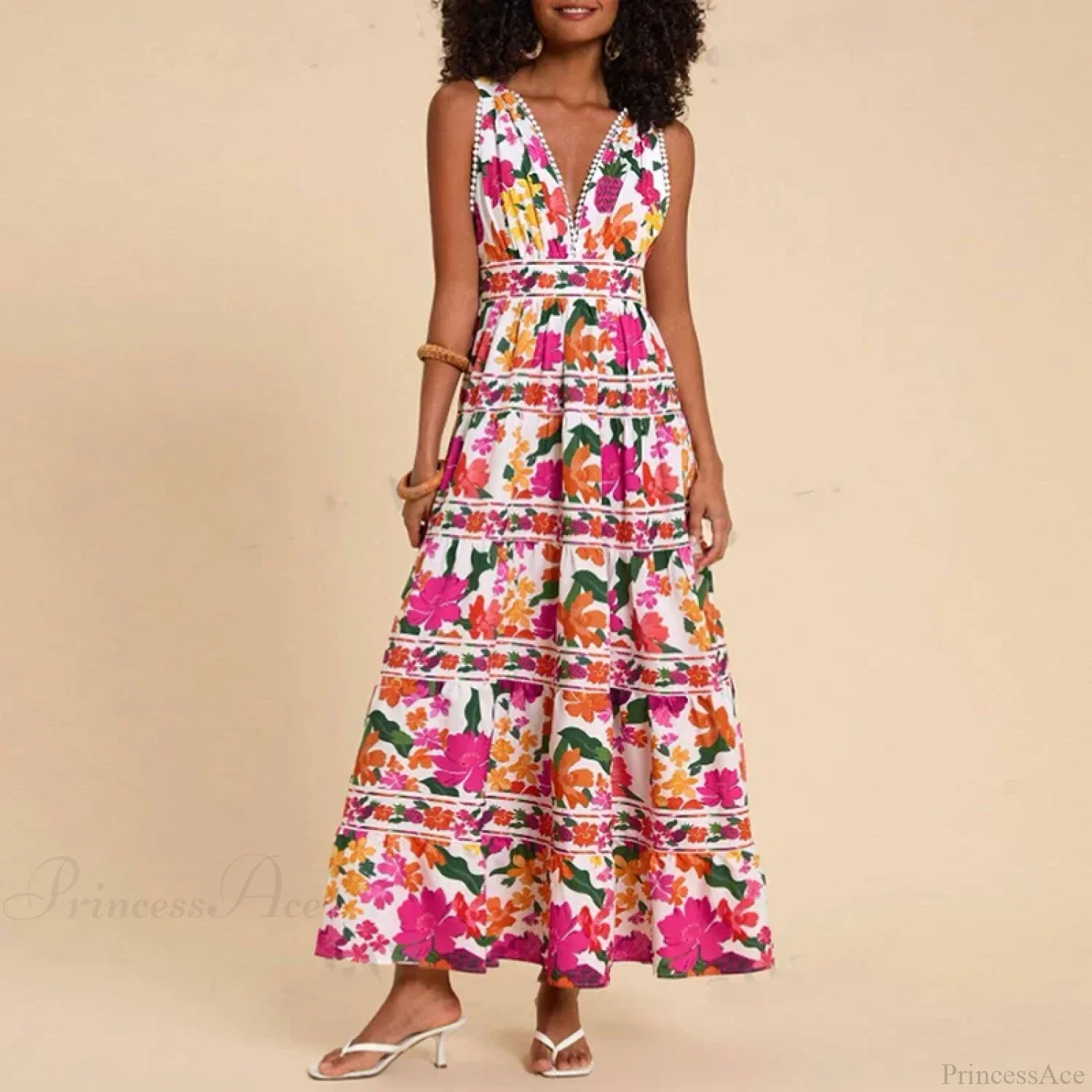 Floral Print High Waist Bohemian Beach Dress - Image 5