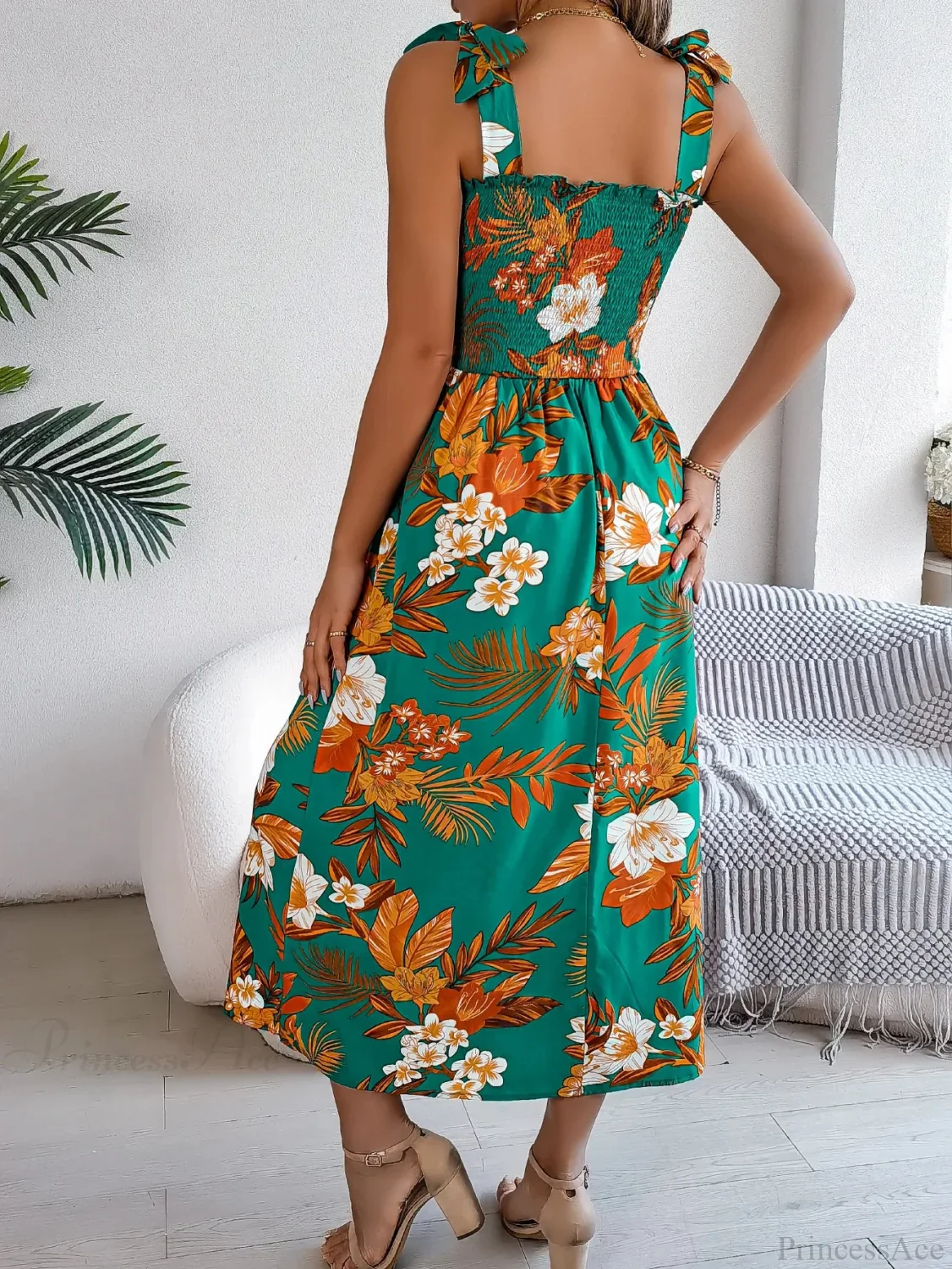 Floral Print Lace-up Sleeveless Vacation Floral Dress - Image 2