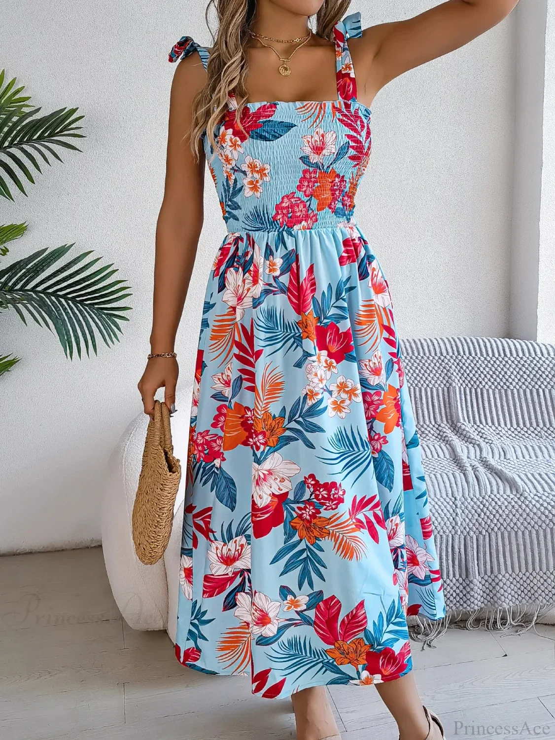 Floral Print Lace-up Sleeveless Vacation Floral Dress - Image 6