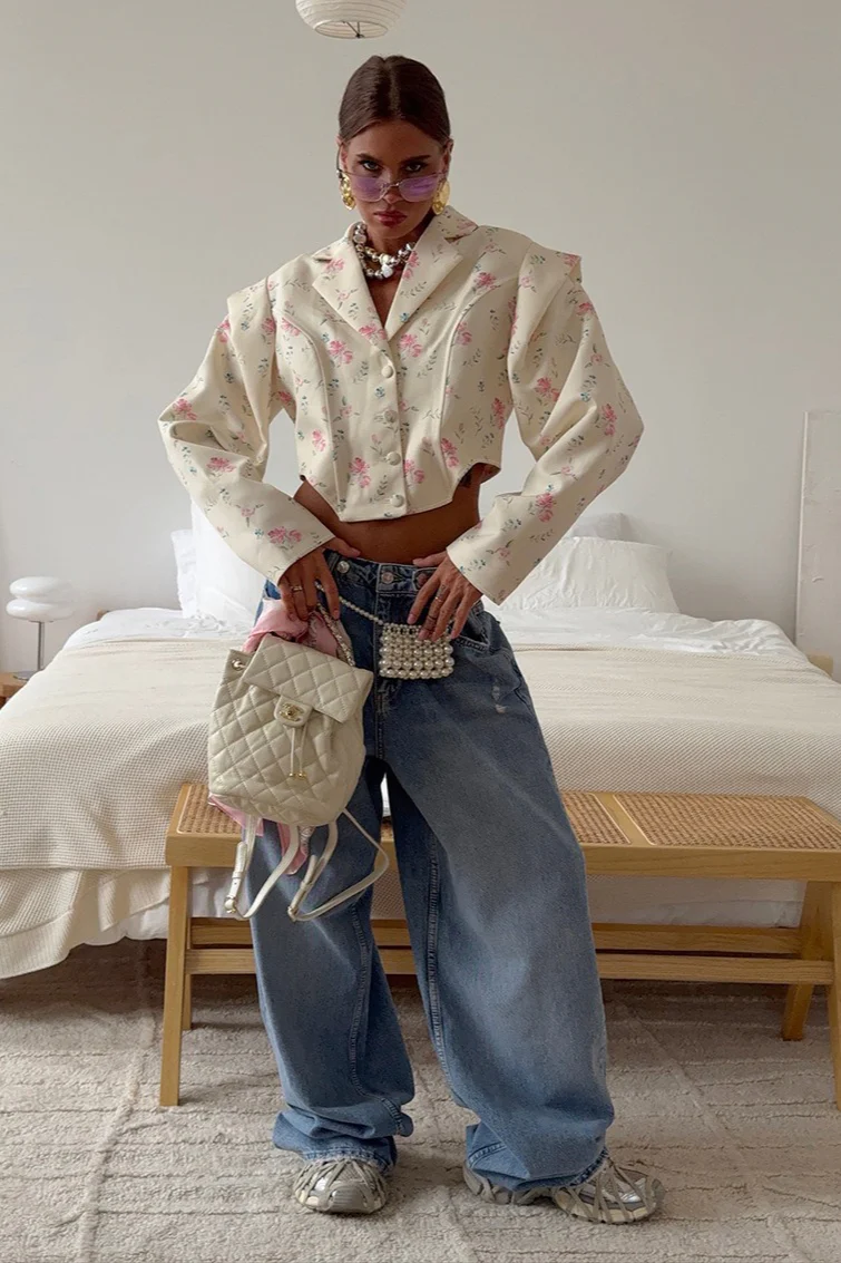 Floral Print Long Sleeve Blazer Coat - Image 3
