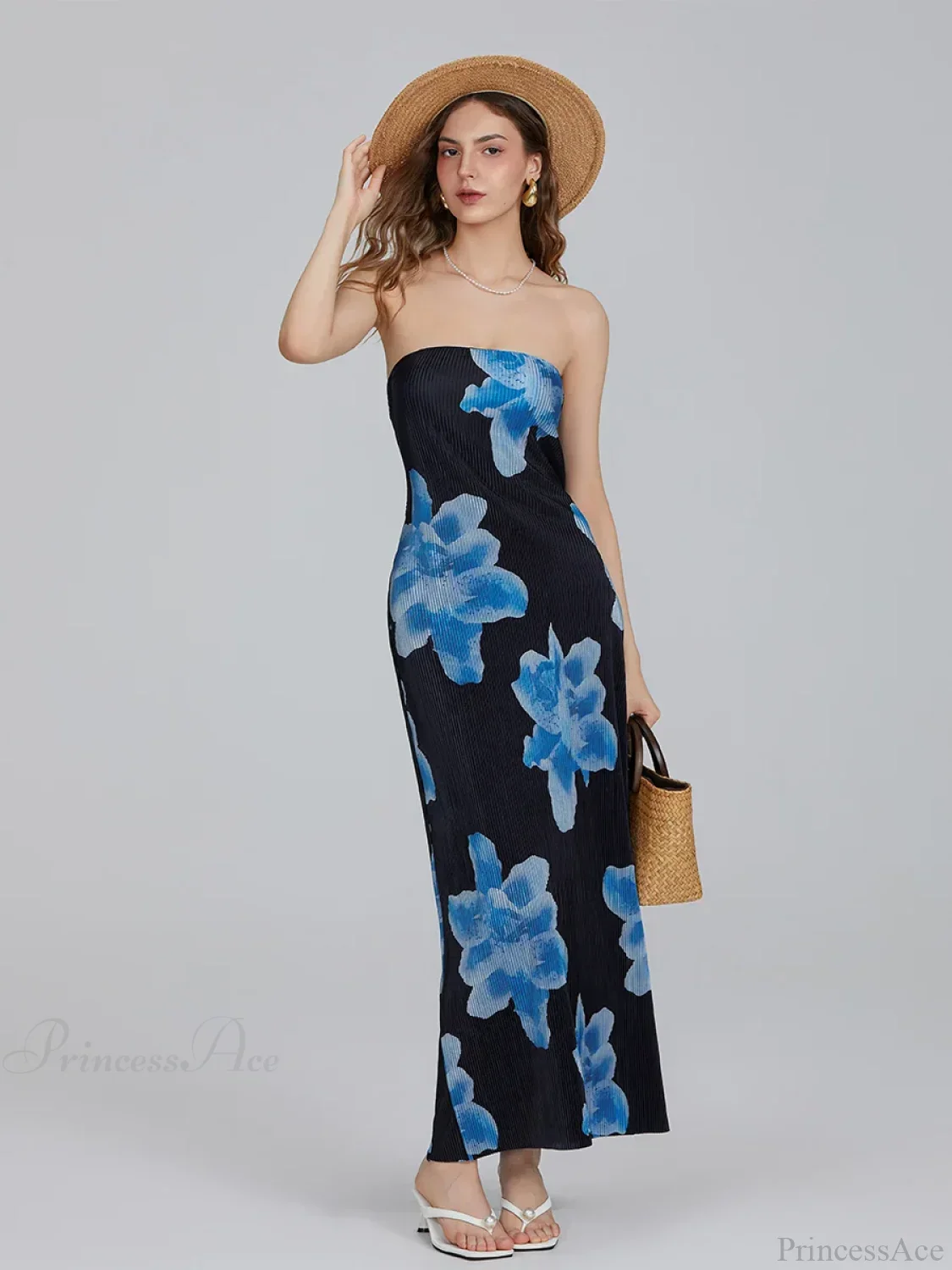 Floral Print Off-Shoulder Bandeau Pleated Tube Top Backless Party Dress - Image 2