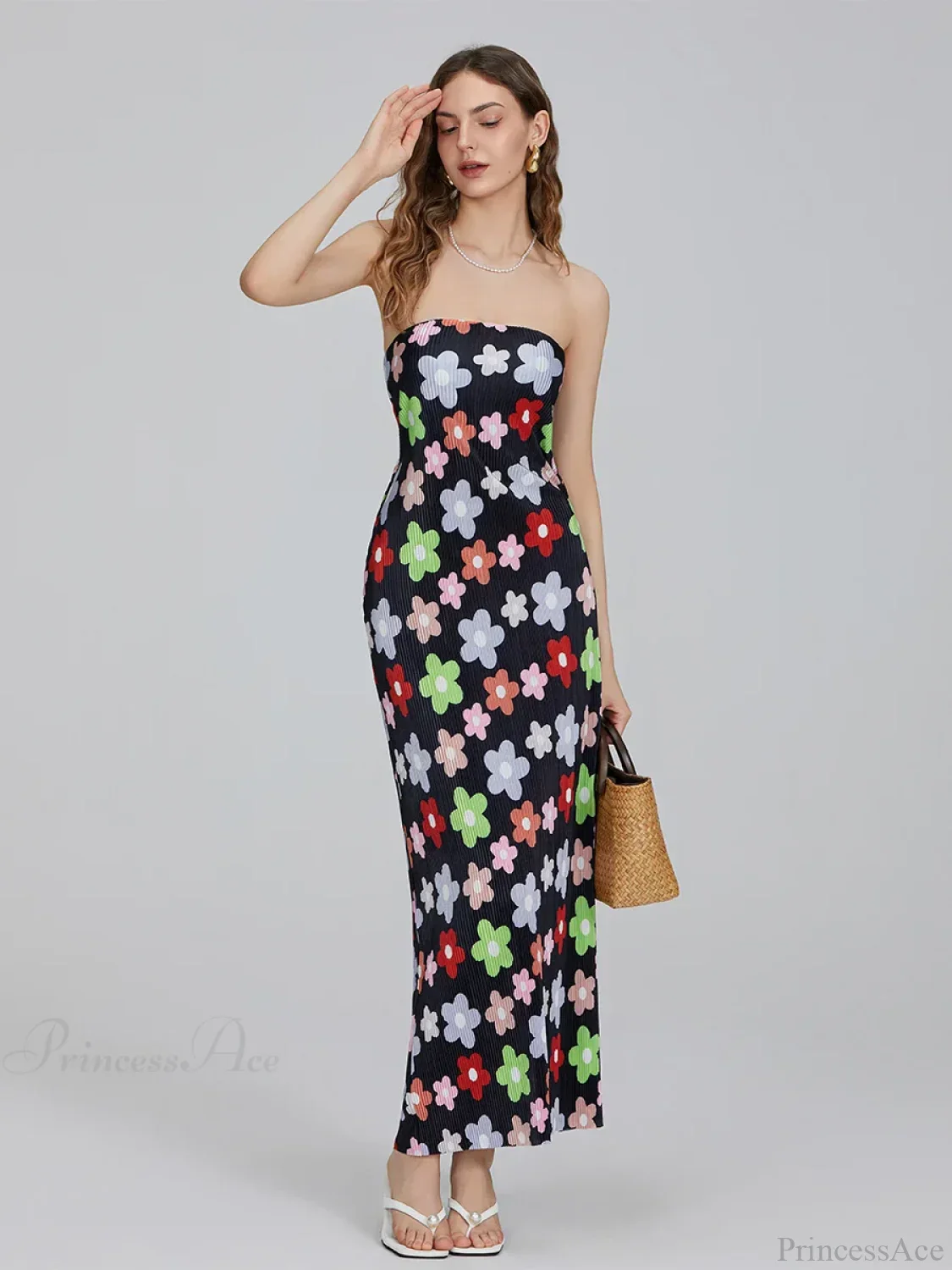 Floral Print Off-Shoulder Bandeau Pleated Tube Top Backless Party Dress - Image 6