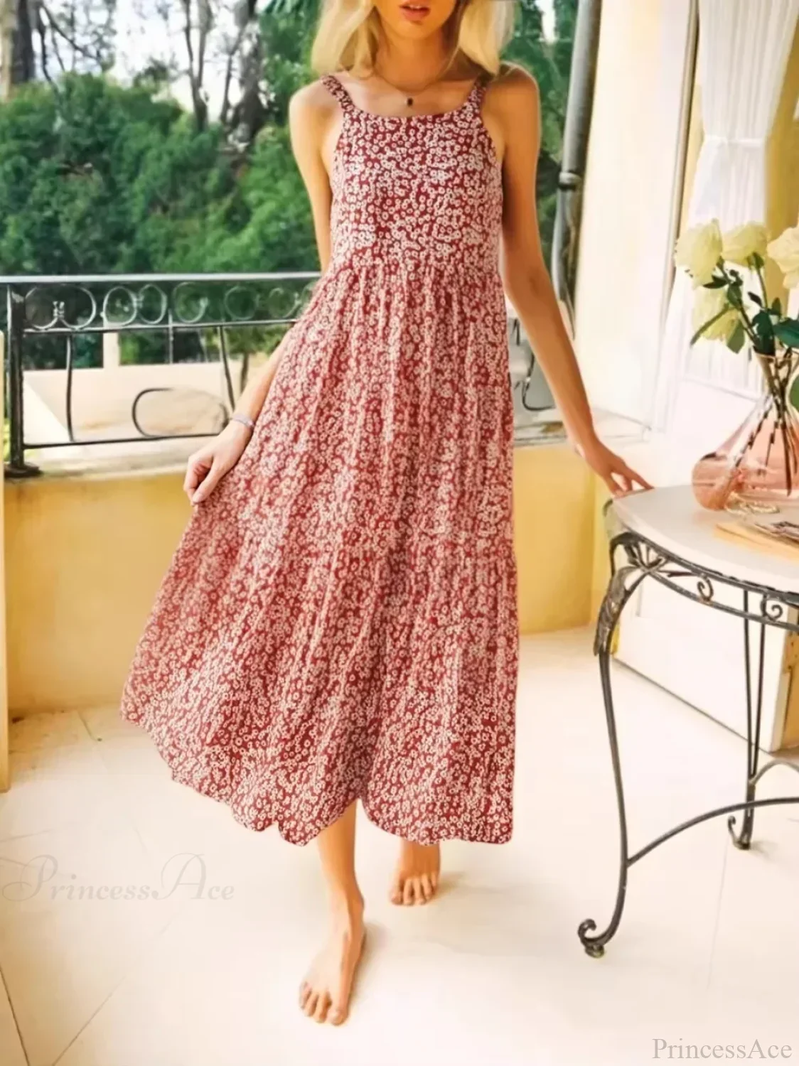 Floral Print Sleeveless Backless Rayon Vacation Maxi Boho Dress - Image 2