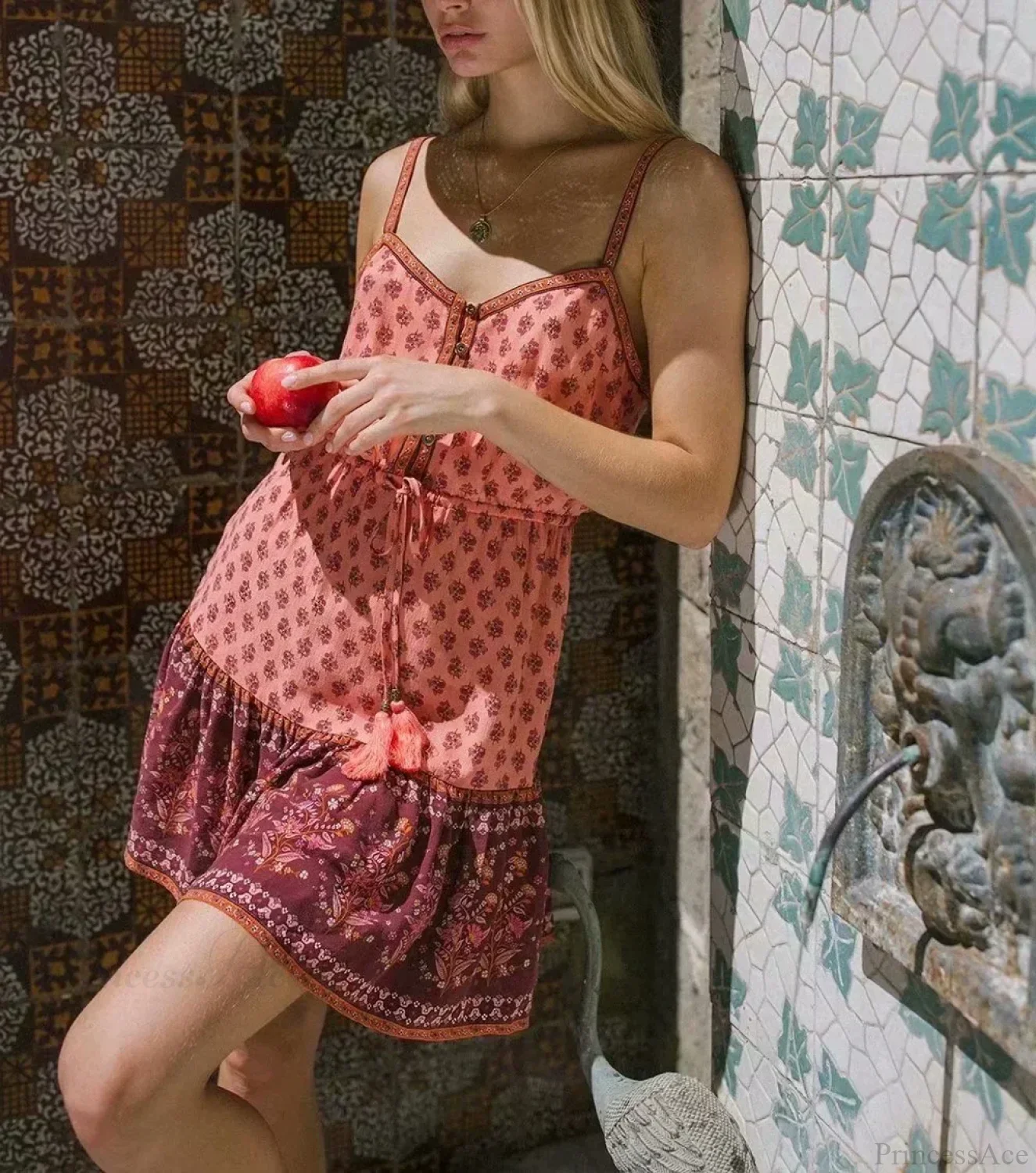 Floral Print Sleeveless Elastic Waist Strapless Rayon Boho Dress - Image 3