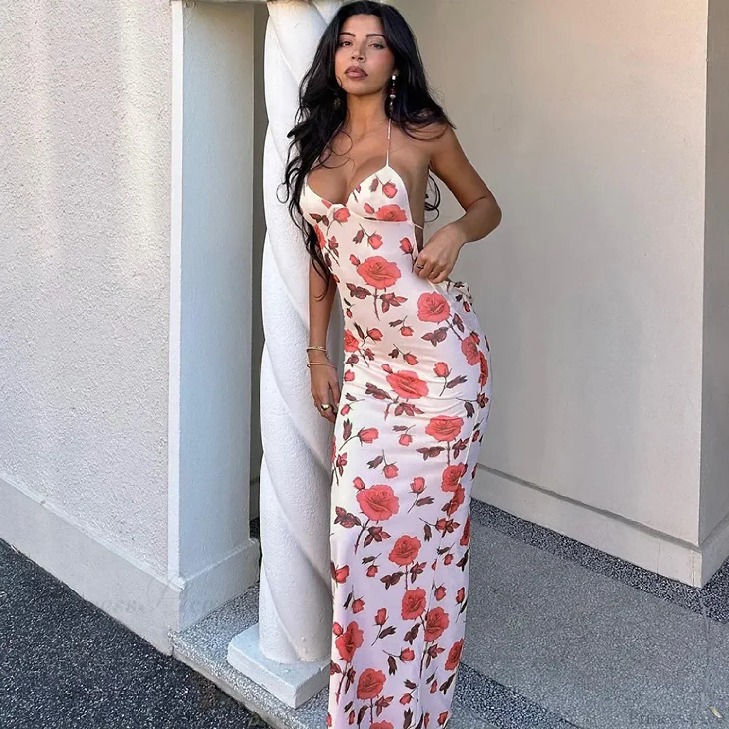Floral Print Slim Maxi Vacation Dress - Image 2