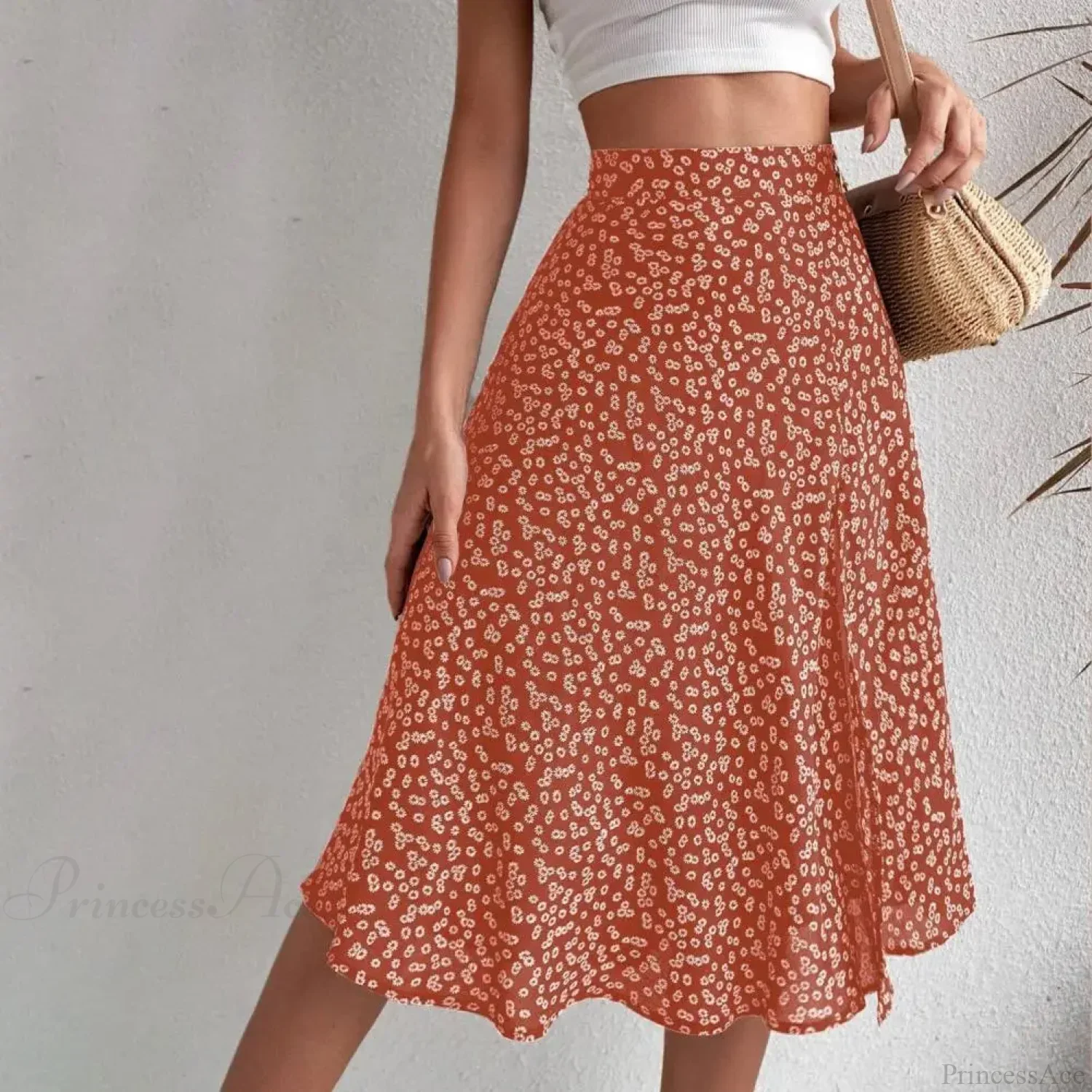 Floral Print Slit A-Line High Waist Loose Skirt - Image 3