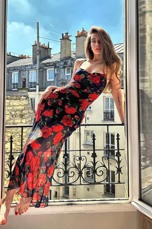 Floral Print Spaghetti Strap Bodycon Floral Dress - Image 2