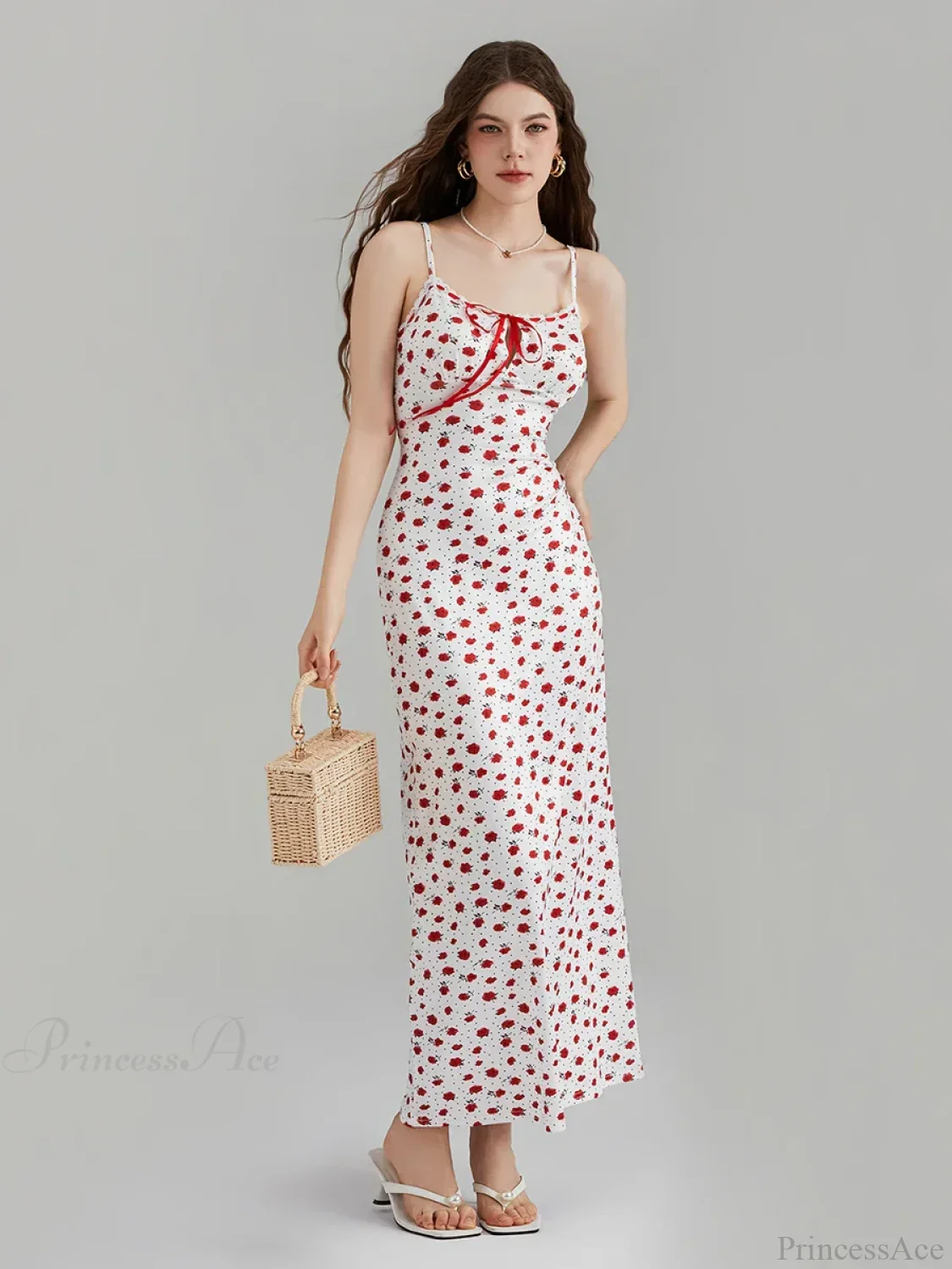 Floral Print Spaghetti Strap Ribbon Tie-Up Slip Vacation Floral Dress