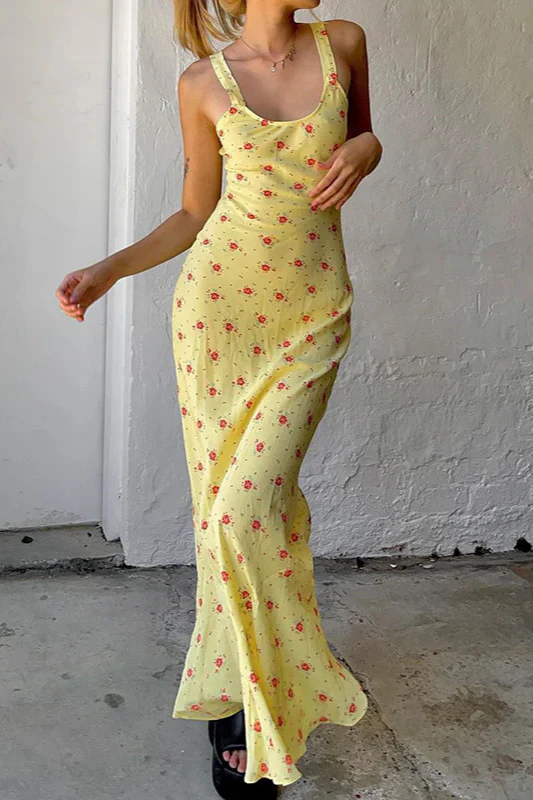 Floral Print Suspender Dress Long Fishtail Maxi Dress - Image 2