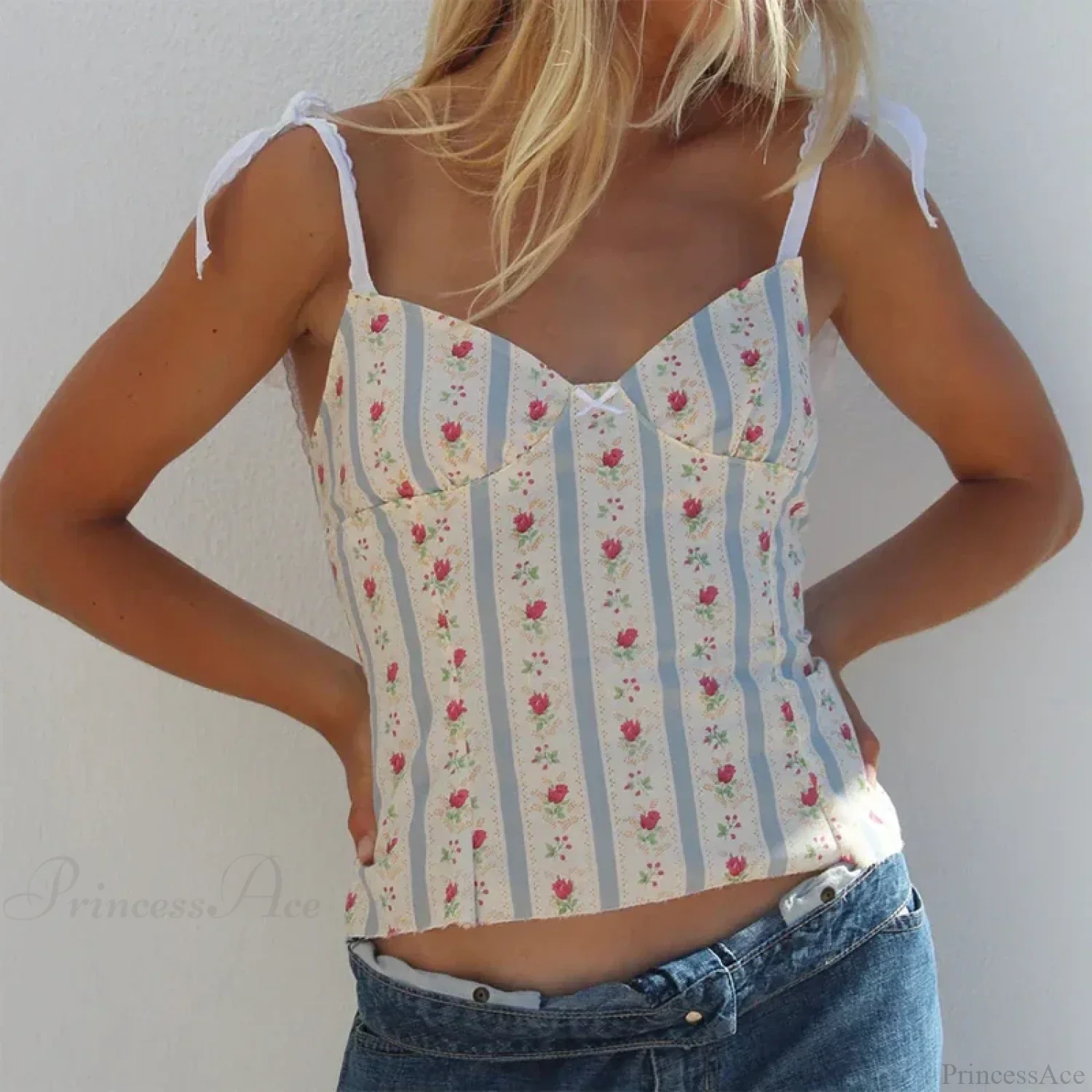 Floral Tie-Up Backless Crop Top - Image 2