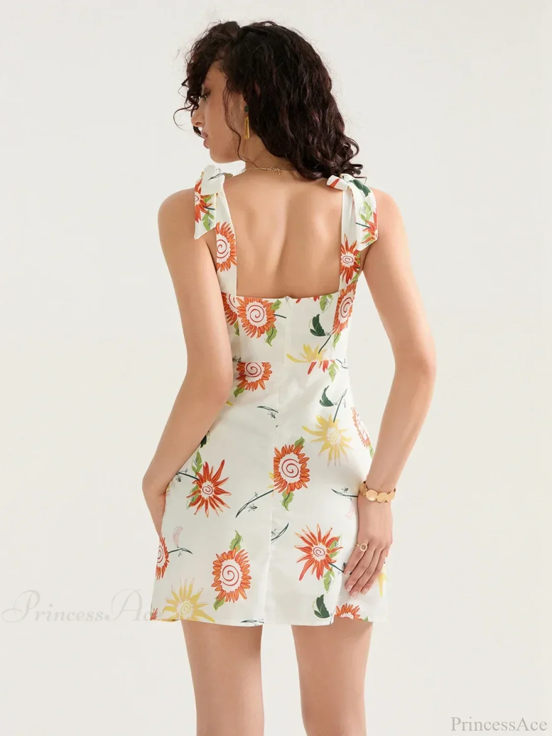 Floral Print Tied Shoulder Backless Sleeveless Mini Vacation Floral Dress - Image 3
