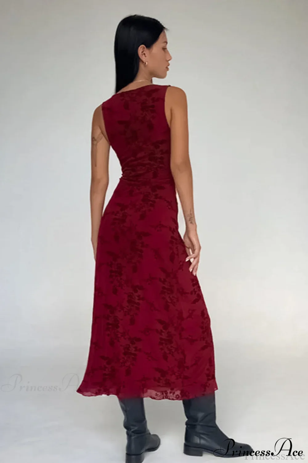Floral Print V-Neck Sleeveless Fitted Party Dress - Image 3