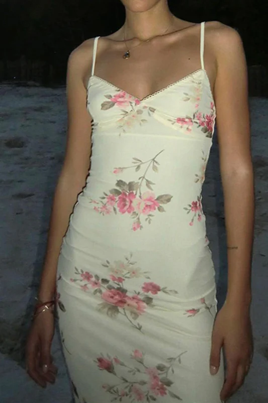 Floral Print V-neck Sleeveless Maxi Dress - Image 4