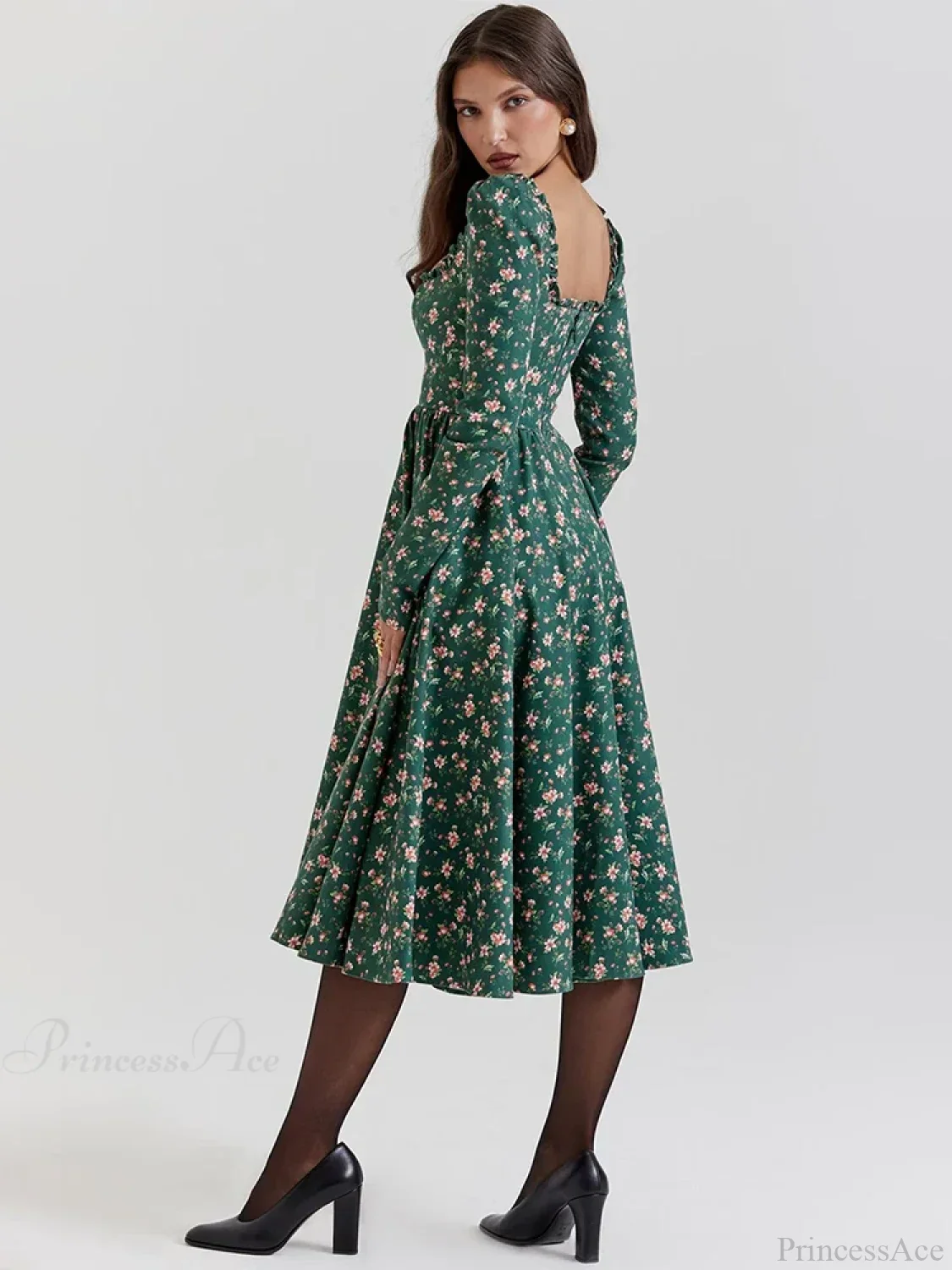 Floral Printed Backless Square Neck Midi Floral Dress - Image 4