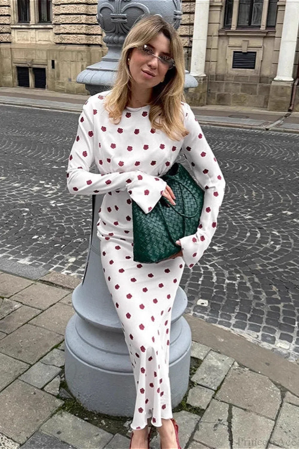 Floral Round Neck Flare Sleeve Fitted Maxi Dress - Image 2