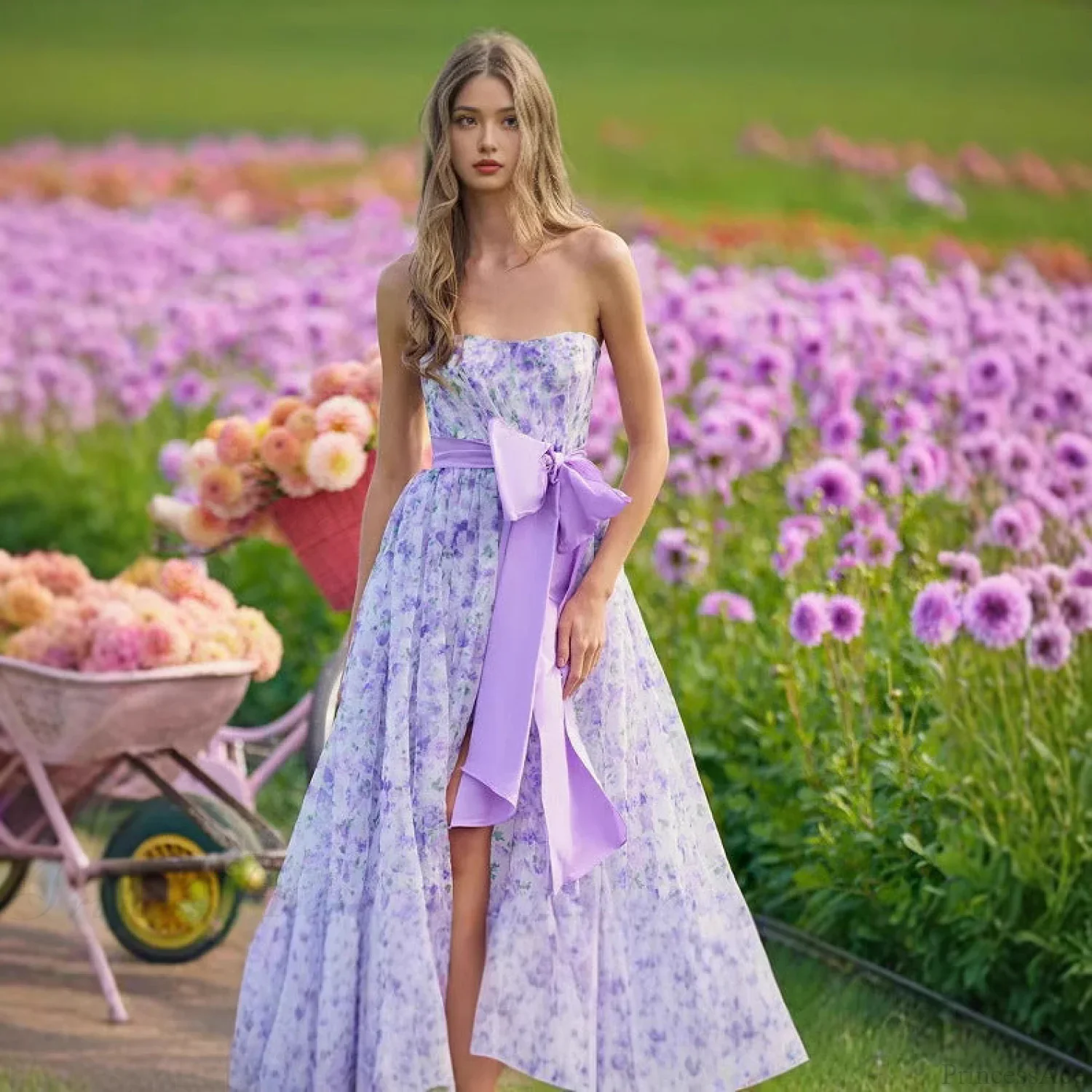 Floral Ruffle V-Neck High Hem Prom Dress - Image 4