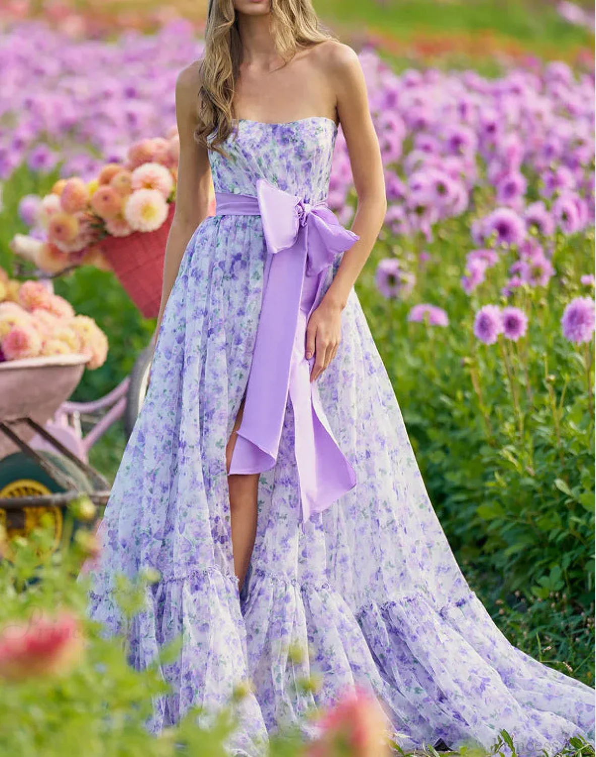 Floral Ruffle V-Neck High Hem Prom Dress - Image 5