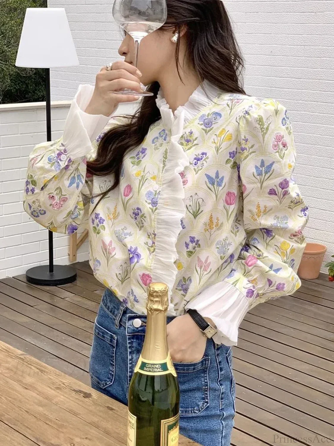 Floral Ruffled Flare Sleeve Blouse - Image 2