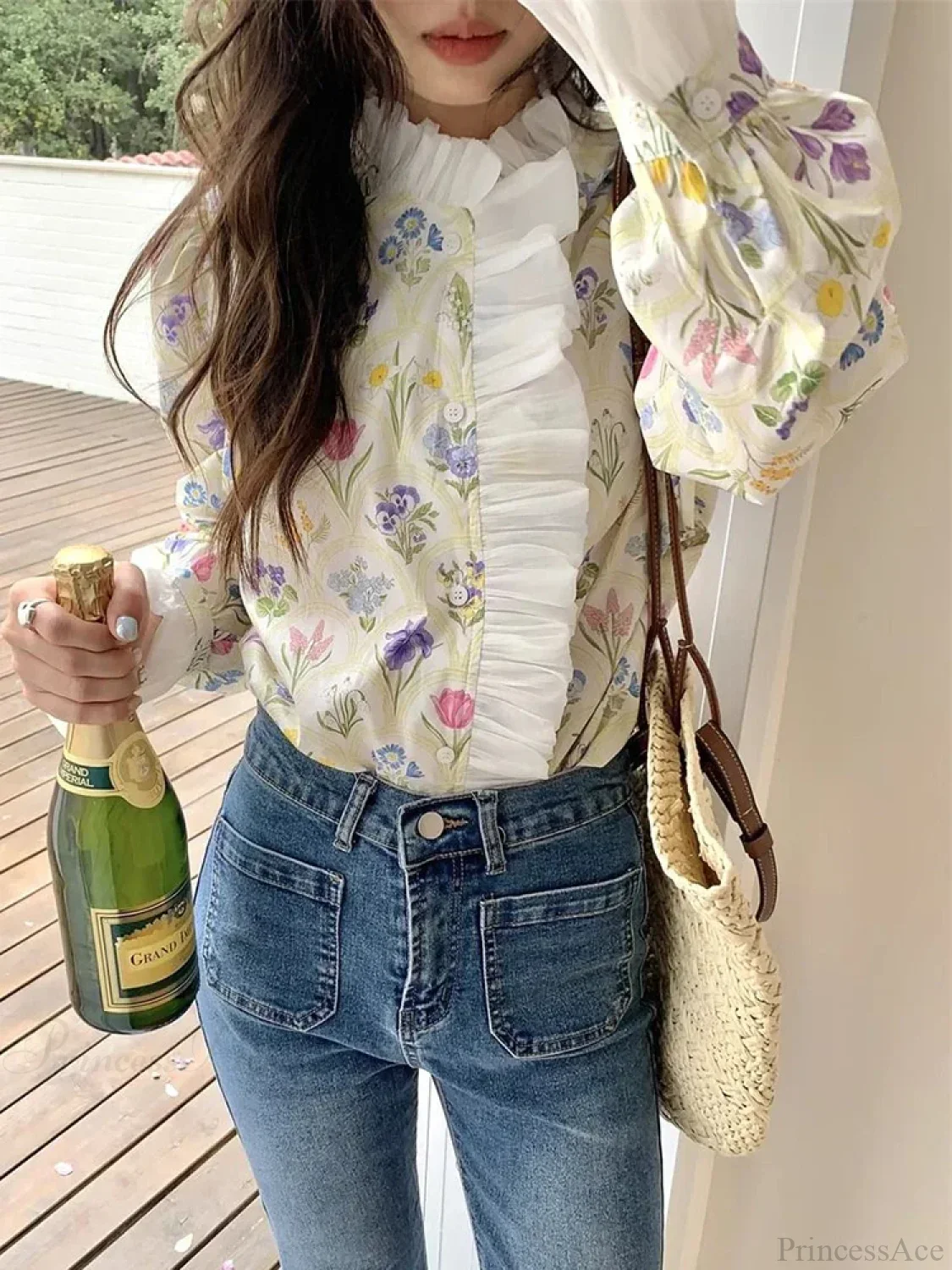 Floral Ruffled Flare Sleeve Blouse - Image 3