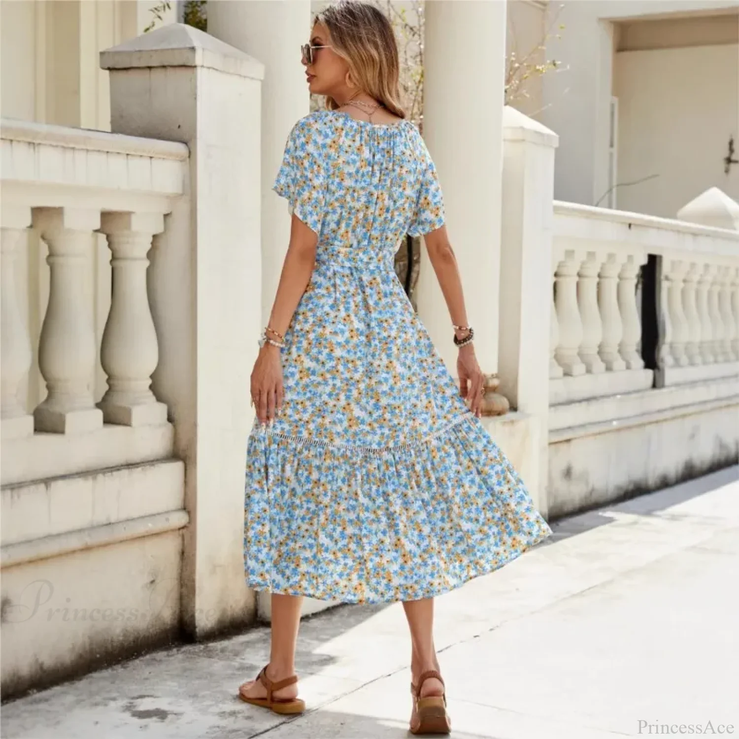 Floral Ruffles Belted Midi Floral Dress - Image 2