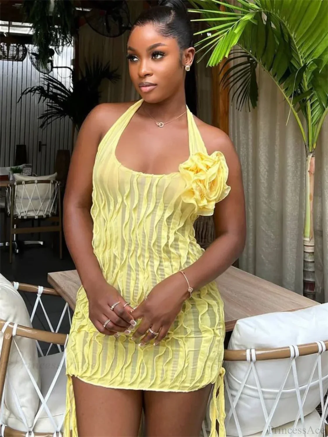 Floral See-Through Ruffled Mini Dress - Image 5