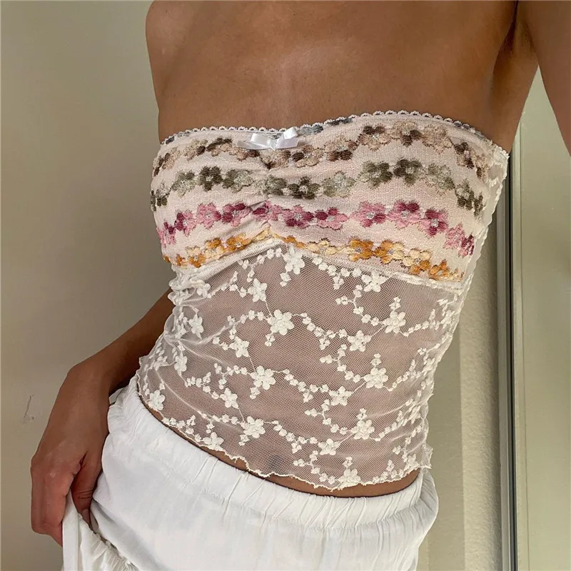 Floral See-Through Tube Crop Top - Image 8