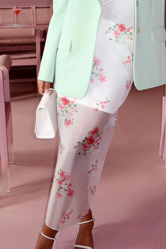 Floral Sheer High Waist Slit Straight Skirt - Image 3