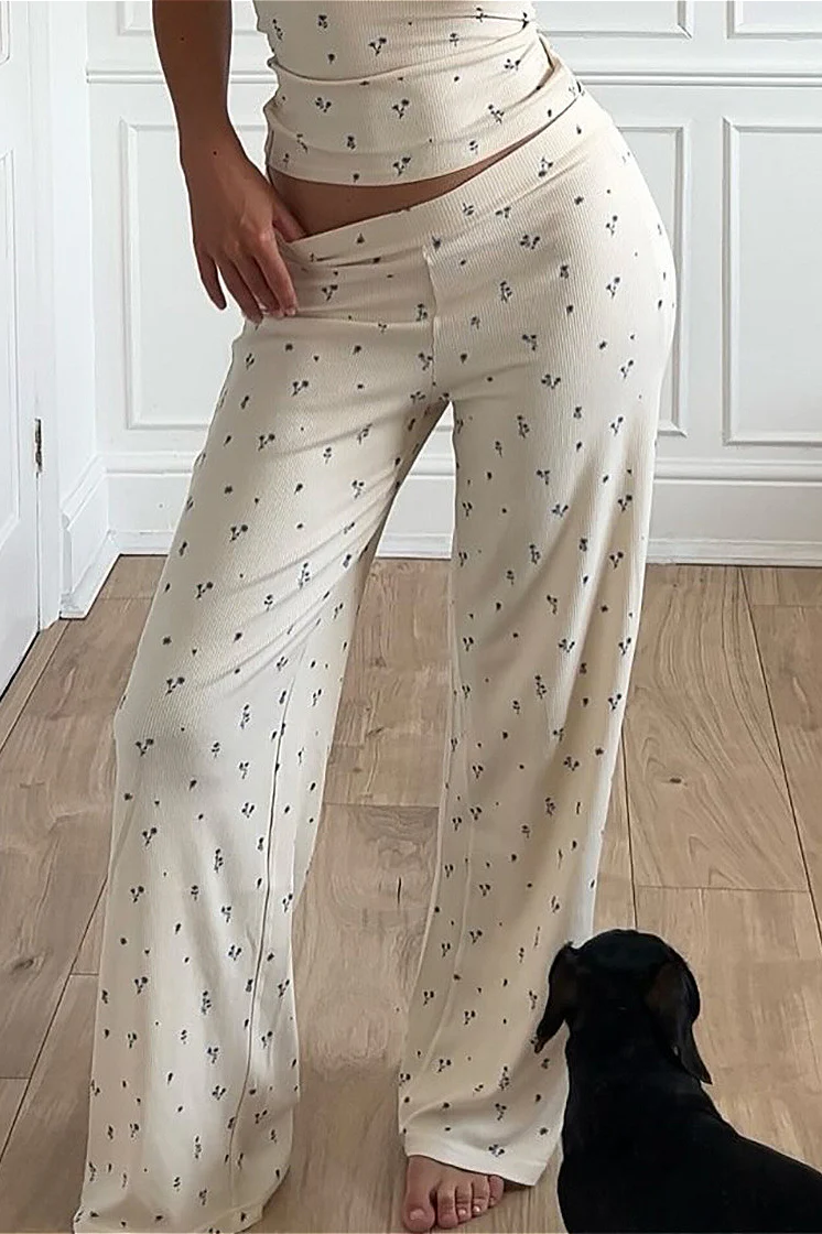 Floral Sleeveless Crop Top Floral Wide Leg Pants Two Piece Set - Image 4