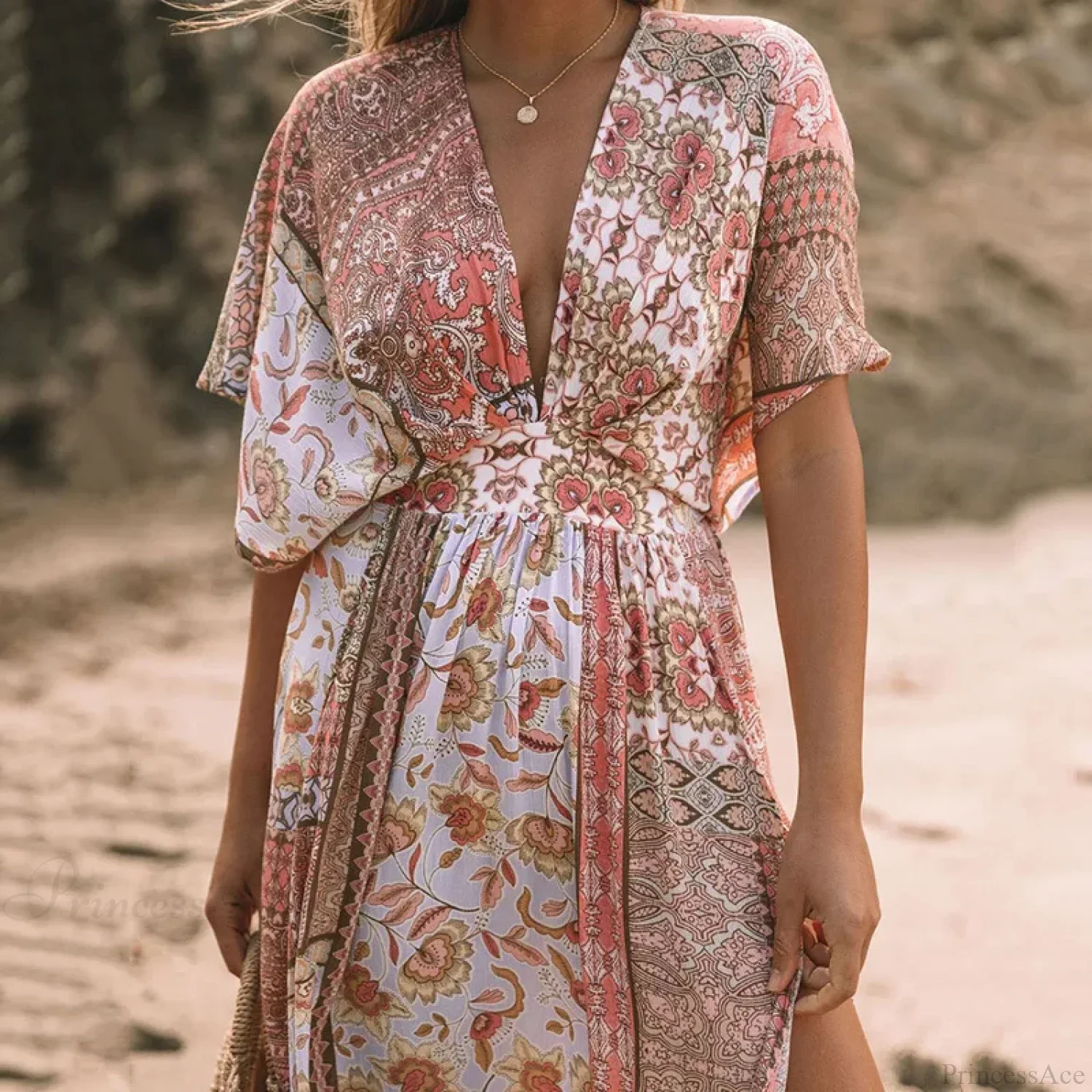 Floral Smock Frock Chiffon Bikini Cover Up Boho Dress - Image 3