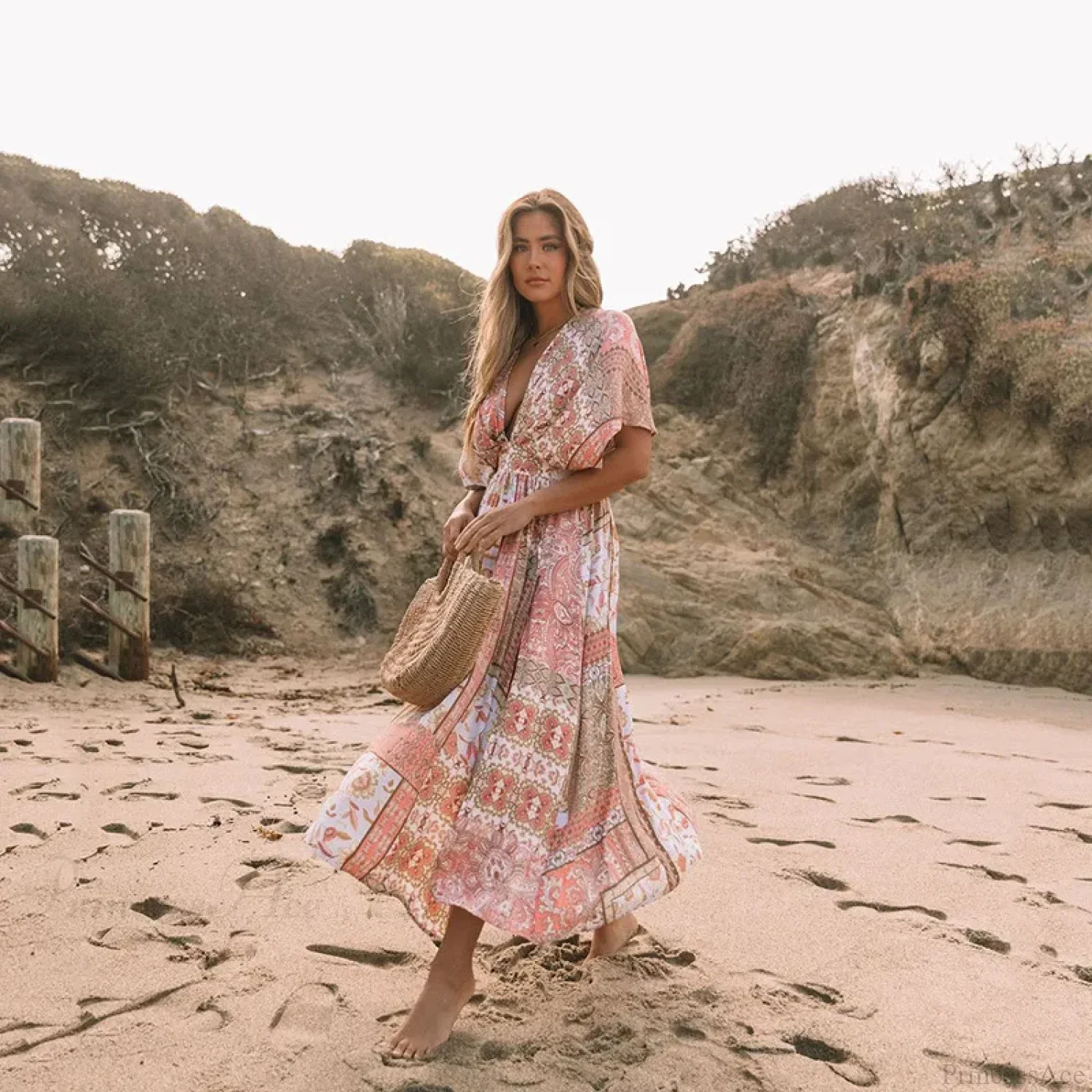Floral Smock Frock Chiffon Bikini Cover Up Boho Dress - Image 4