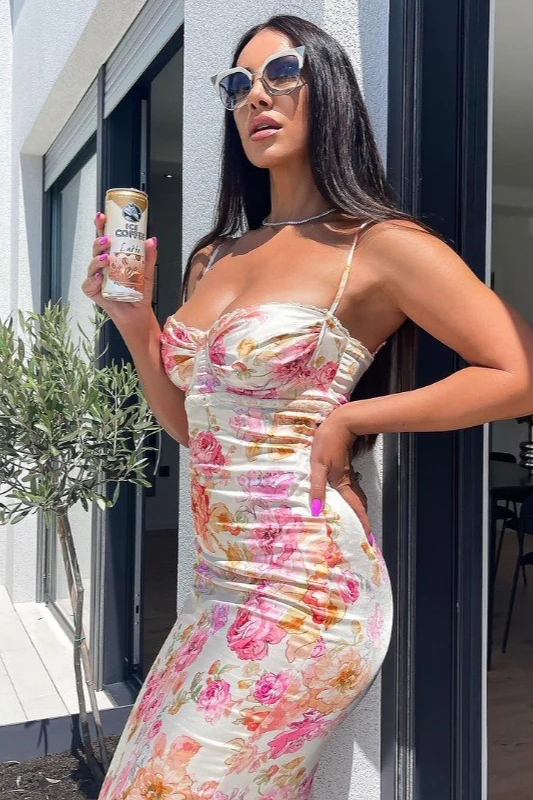 Floral Spaghetti Strap Backless Fitted Maxi Dress