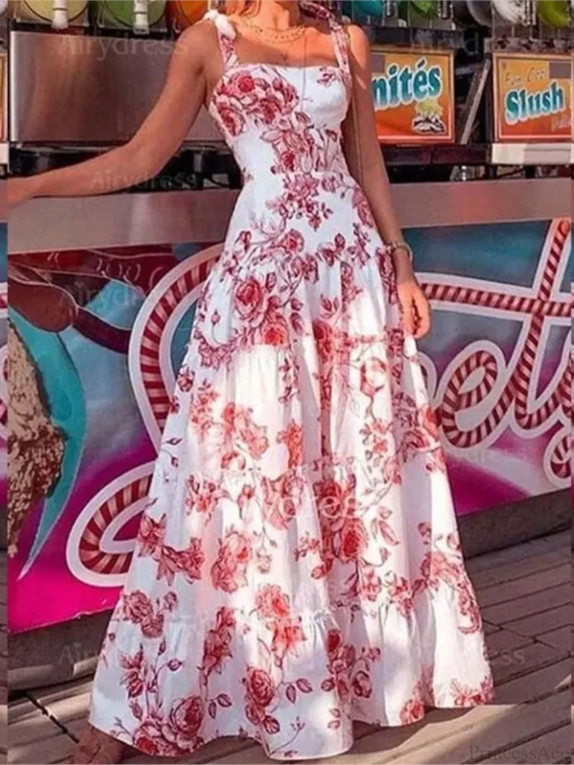 Floral Spaghetti Strap High Waist Maxi Dress - Image 3