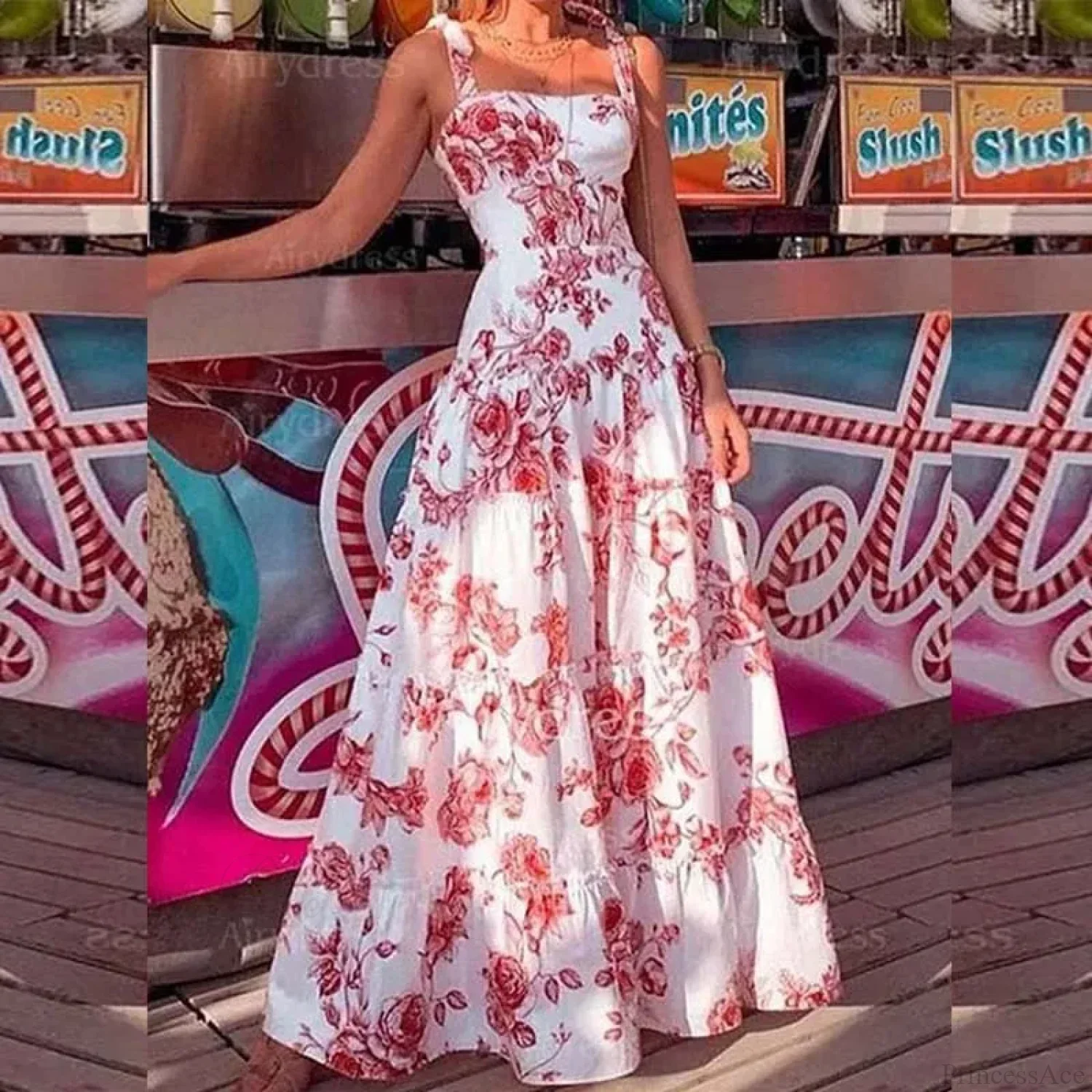 Floral Spaghetti Strap High Waist Maxi Dress - Image 9