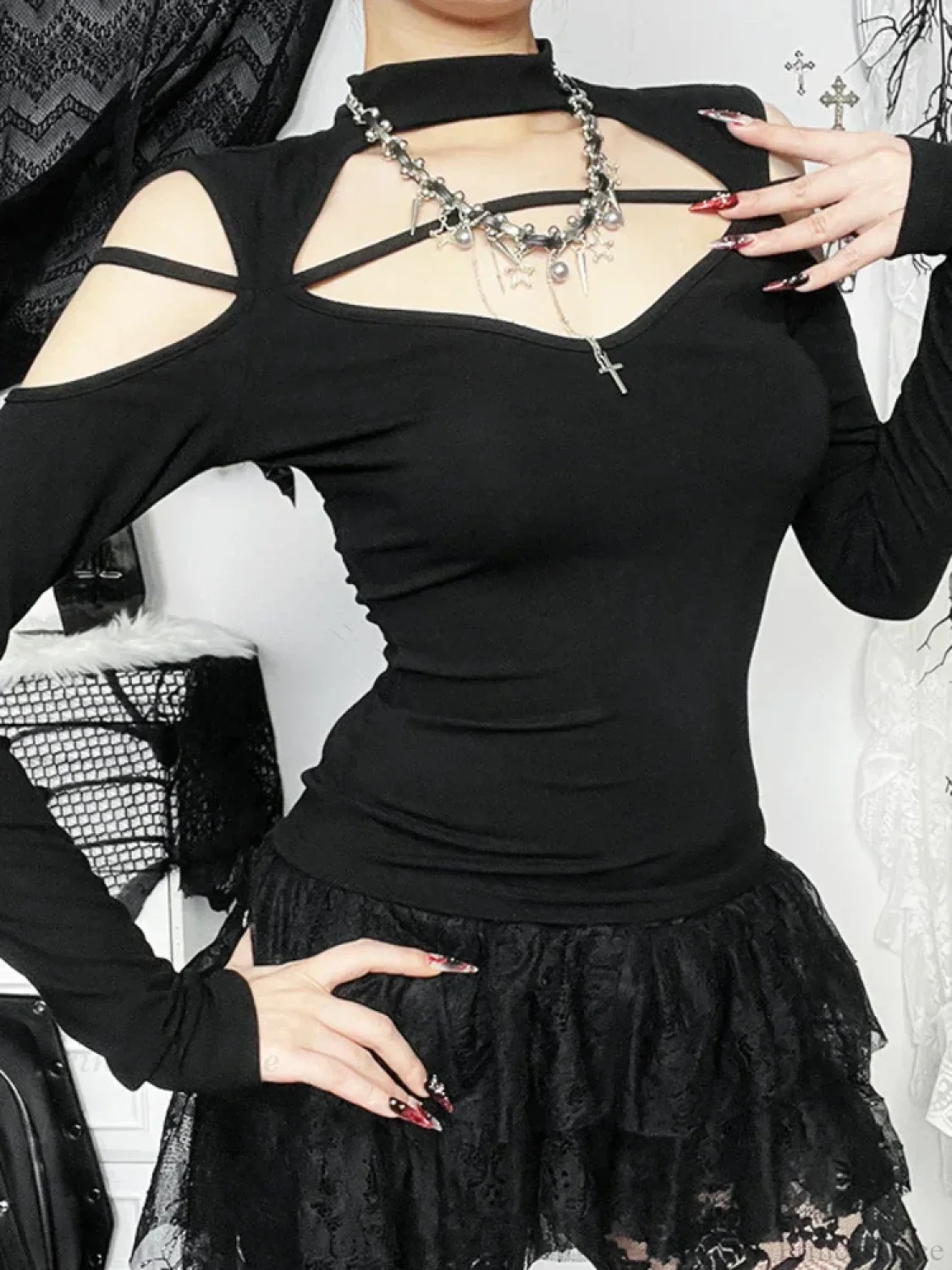 Floral Square Collar Knit Top - Image 2