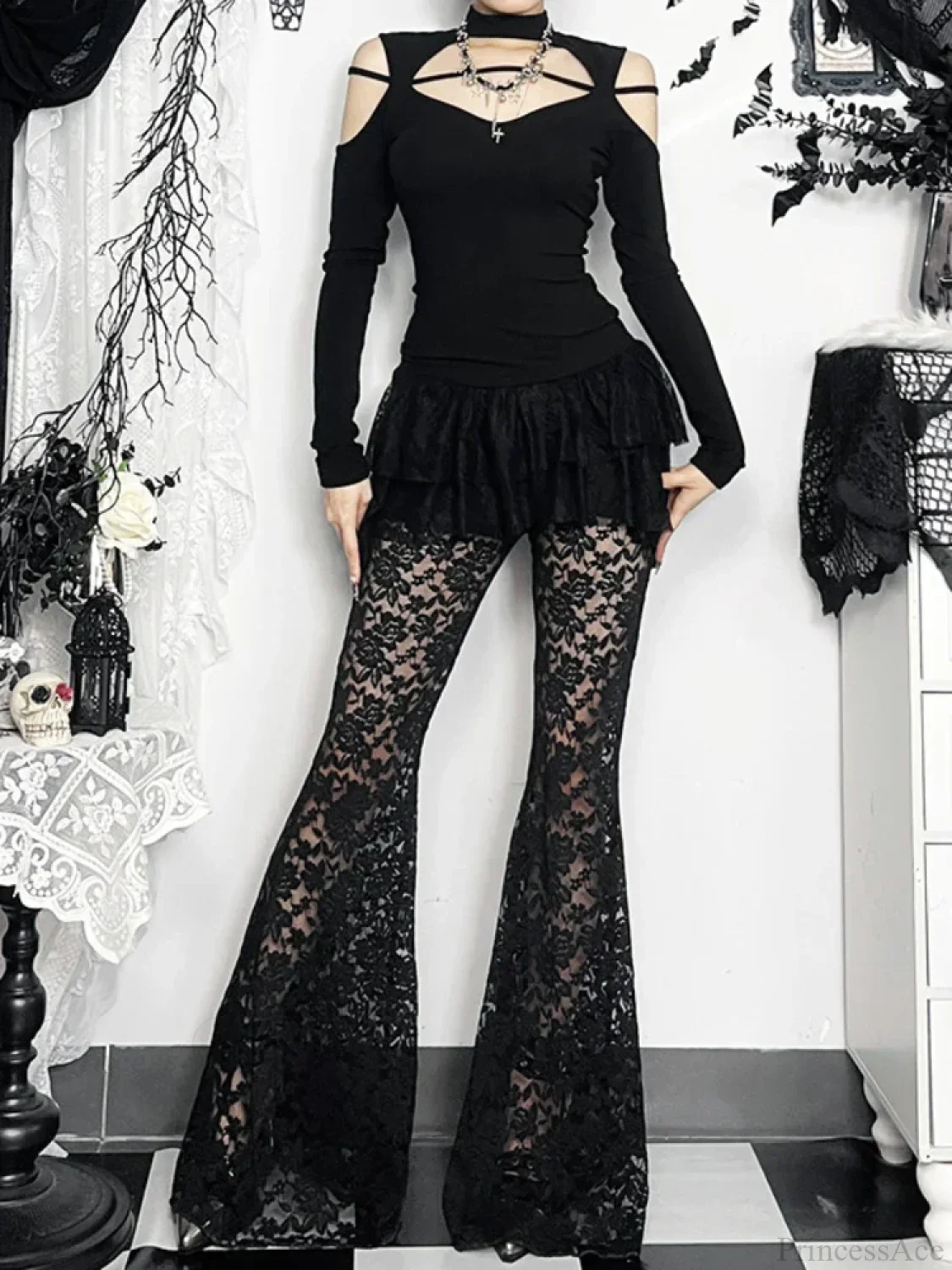 Floral Square Collar Knit Top - Image 3