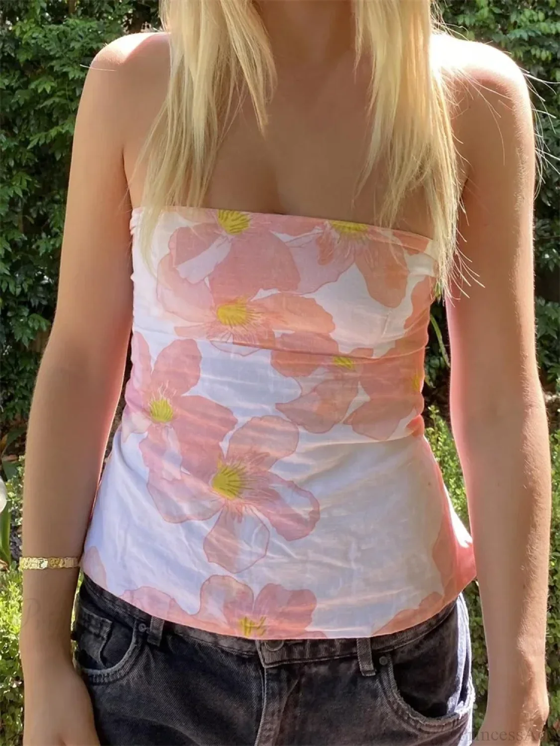 Floral Strapless Backless Party Club Crop Top - Image 4