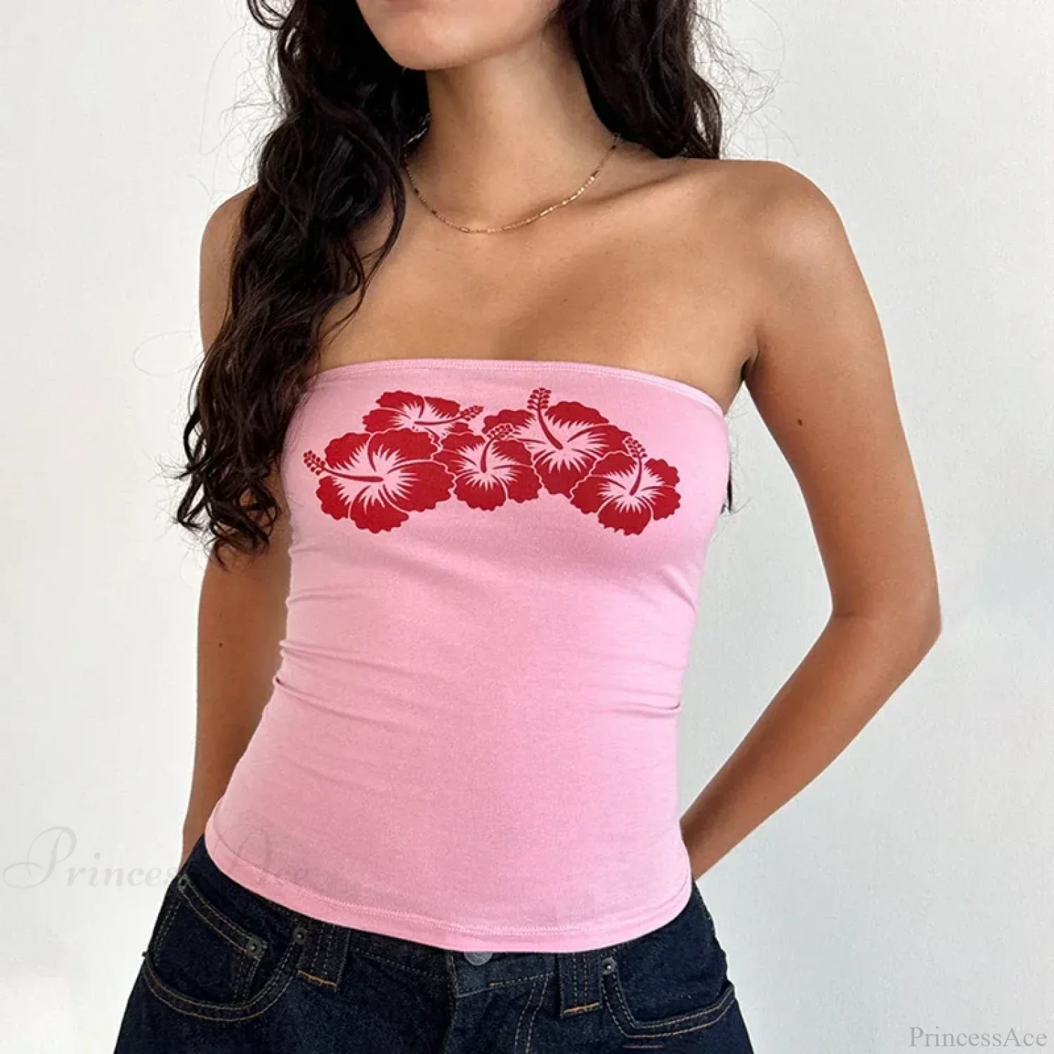 Floral Strapless Bandeau Backless Sleeveless Fairy Coquette Off Shoulder Crop Top - Image 3