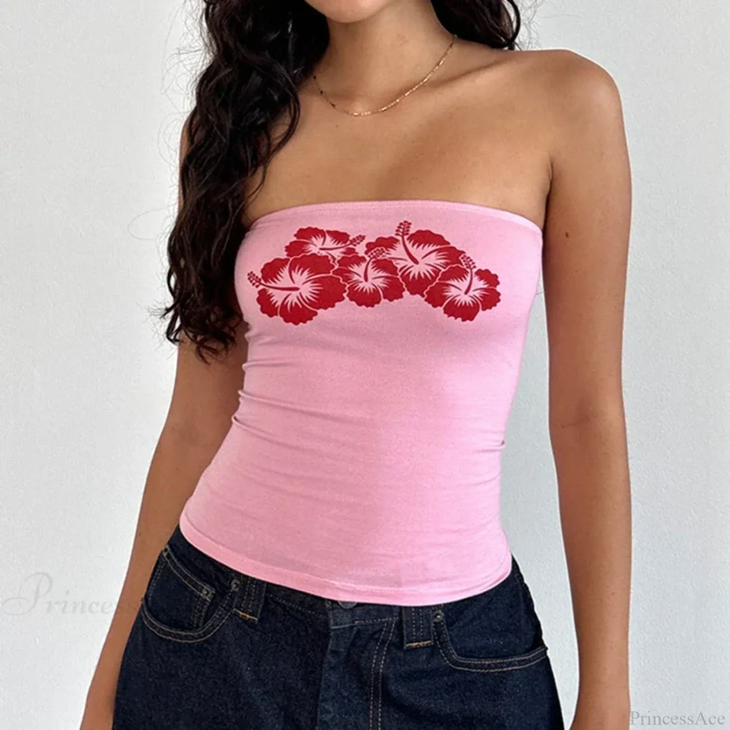 Floral Strapless Bandeau Backless Sleeveless Fairy Coquette Off Shoulder Crop Top - Image 7