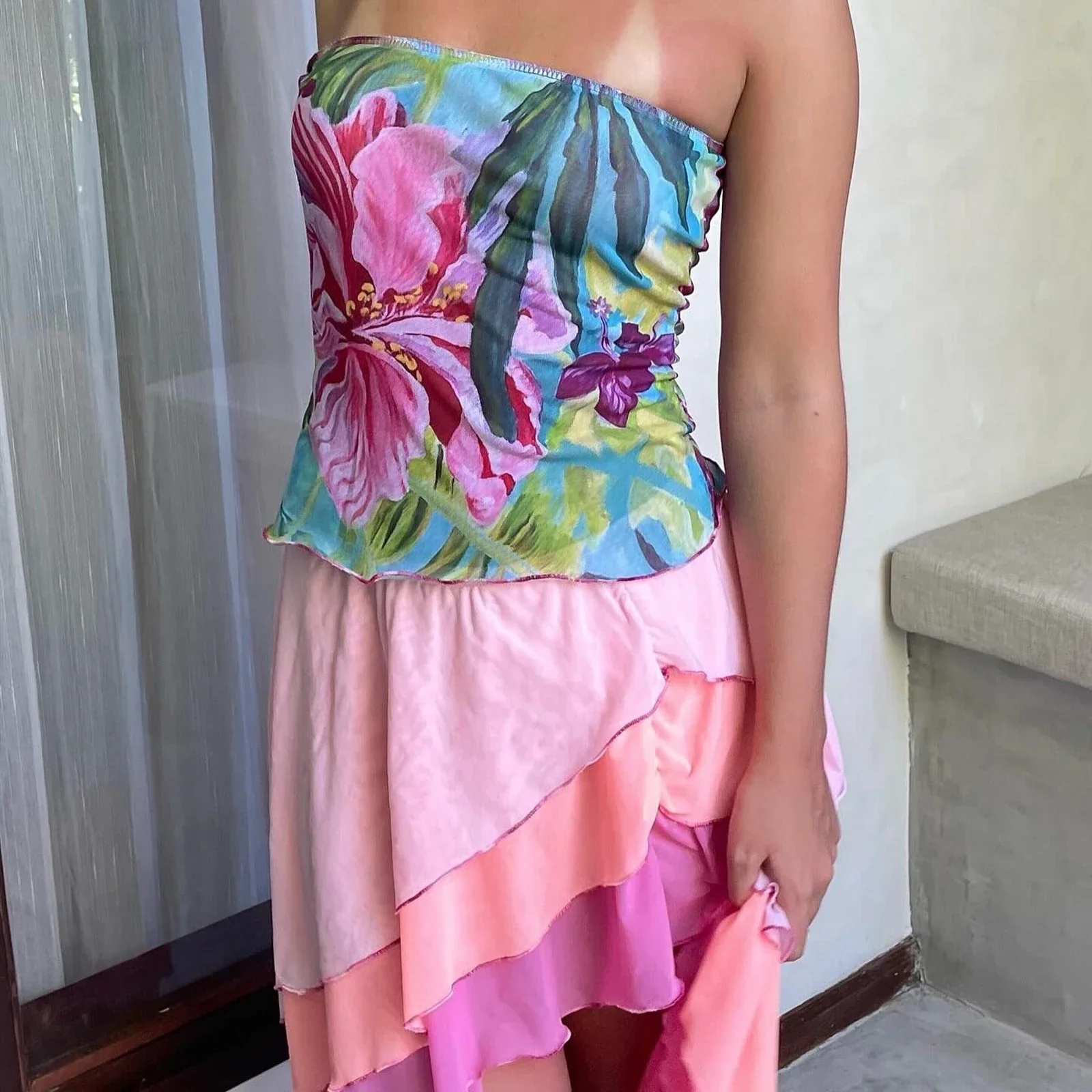 Floral Strapless Slim Crop Top - Image 3