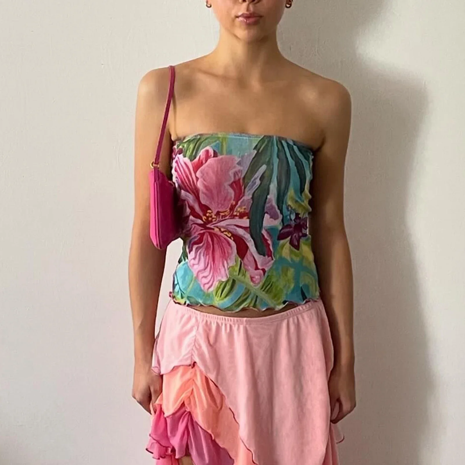 Floral Strapless Slim Crop Top - Image 5