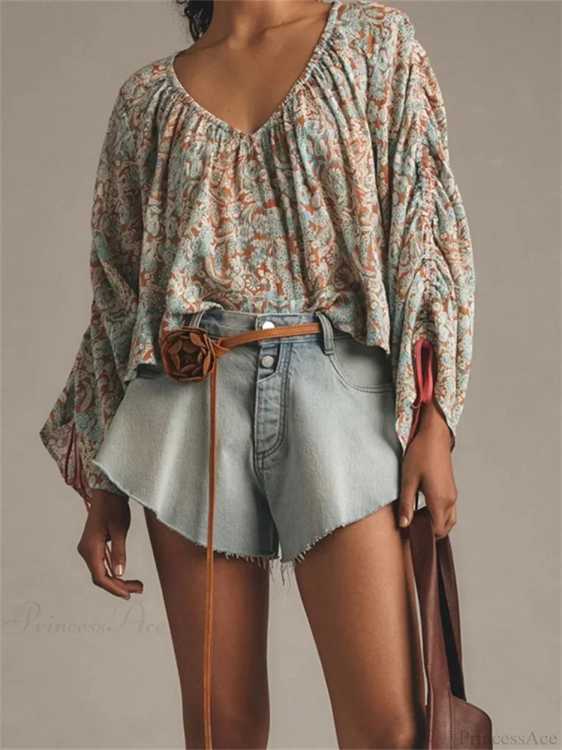 Floral Tie-Up Flare Sleeve Boho Blouse - Image 5