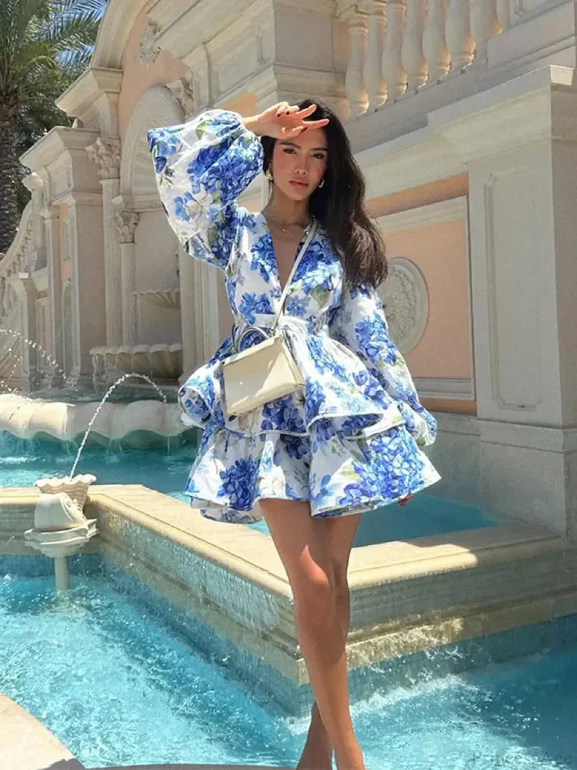 Floral V-Neck Ruffle Mini Floral Dress - Image 5