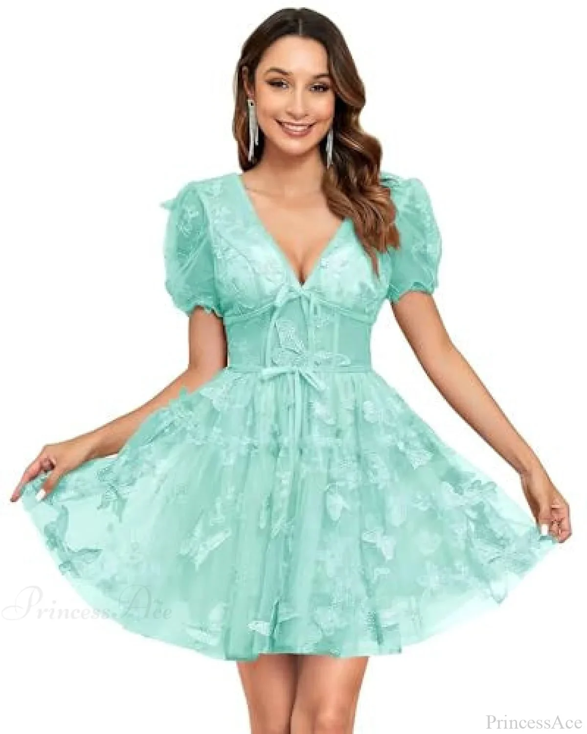 Floral V-Neck Short Wedding Dress - Image 6