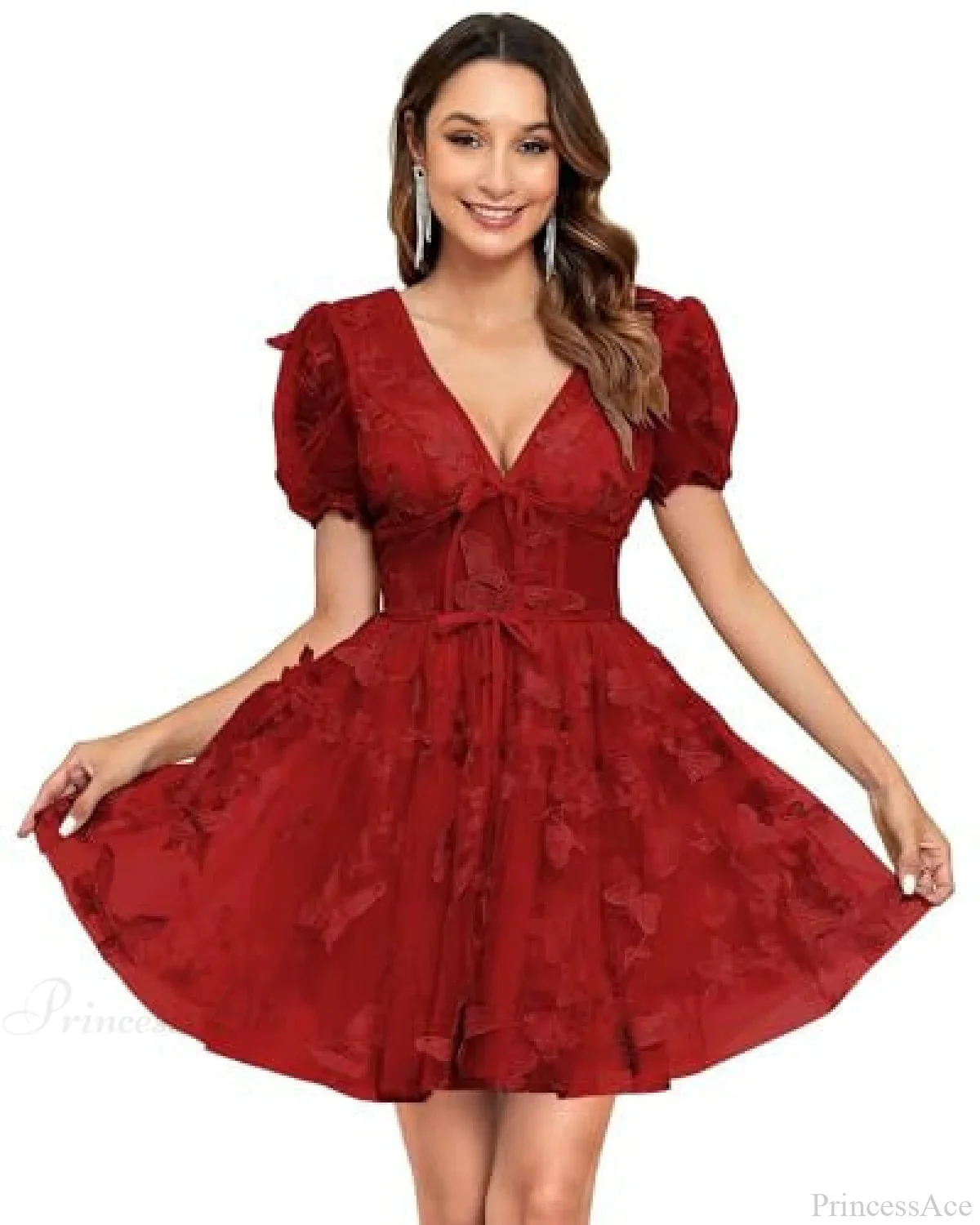 Floral V-Neck Short Wedding Dress - Image 7
